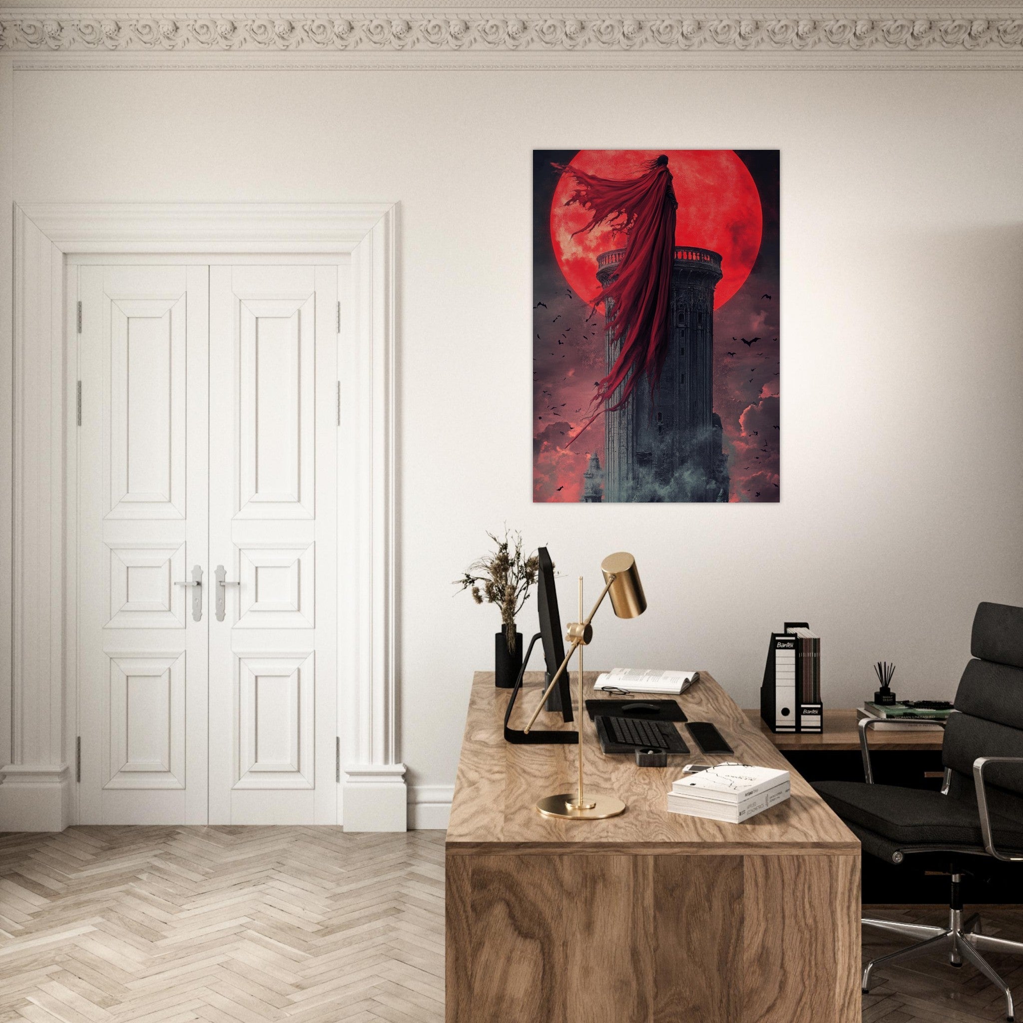 Aluminum Print Portrait - Gothic Vampire Sorcerer in a Moonlit Castle 6 - Shop Ai Art WebShop - Digital Art online Store