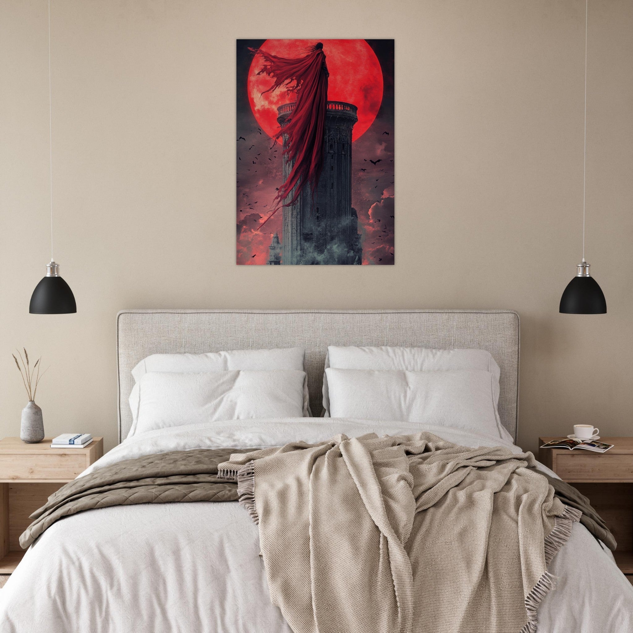 Aluminum Print Portrait - Gothic Vampire Sorcerer in a Moonlit Castle 6 - Shop Ai Art WebShop - Digital Art online Store