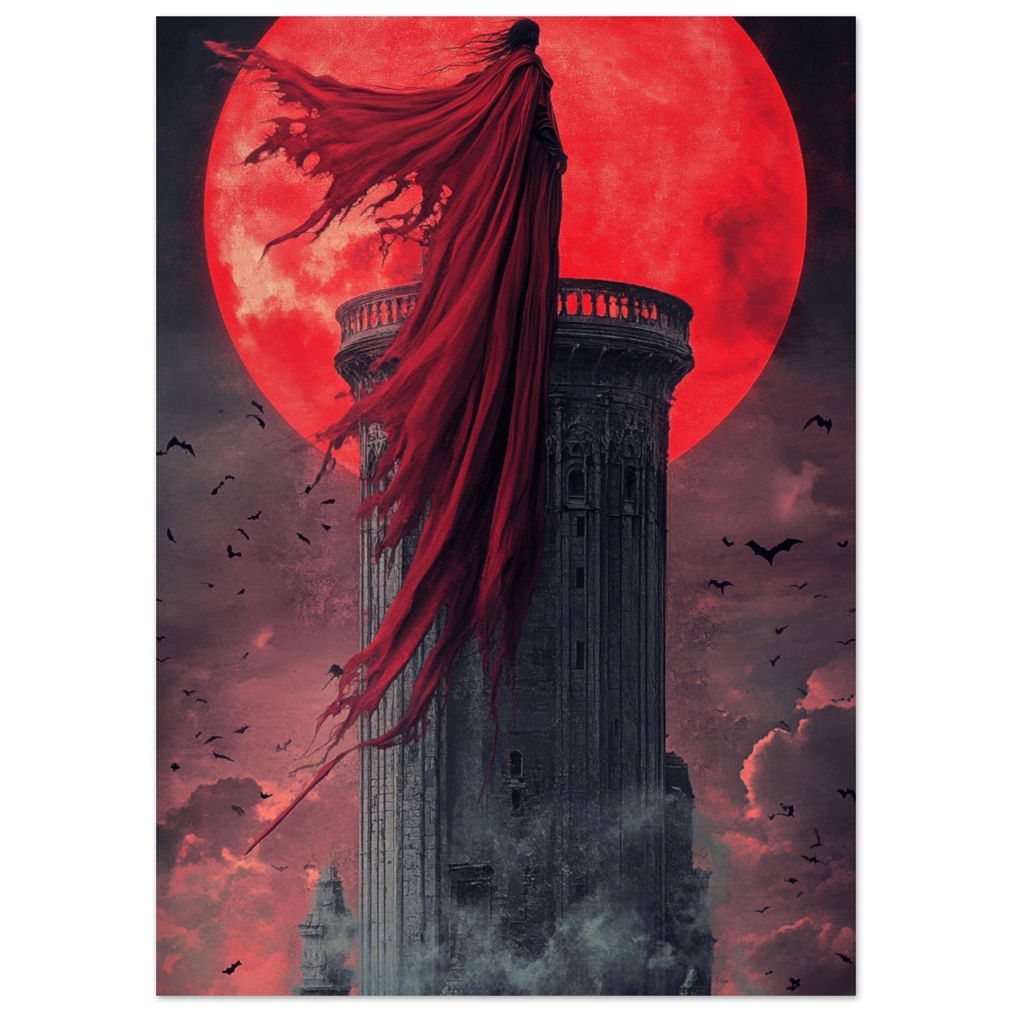 Aluminum Print Portrait - Gothic Vampire Sorcerer in a Moonlit Castle 6 - Shop Ai Art WebShop - Digital Art online Store