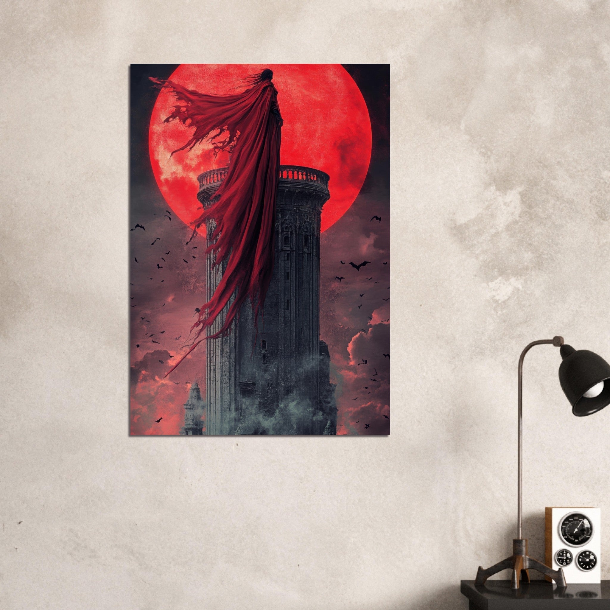 Aluminum Print Portrait - Gothic Vampire Sorcerer in a Moonlit Castle 6 - Shop Ai Art WebShop - Digital Art online Store