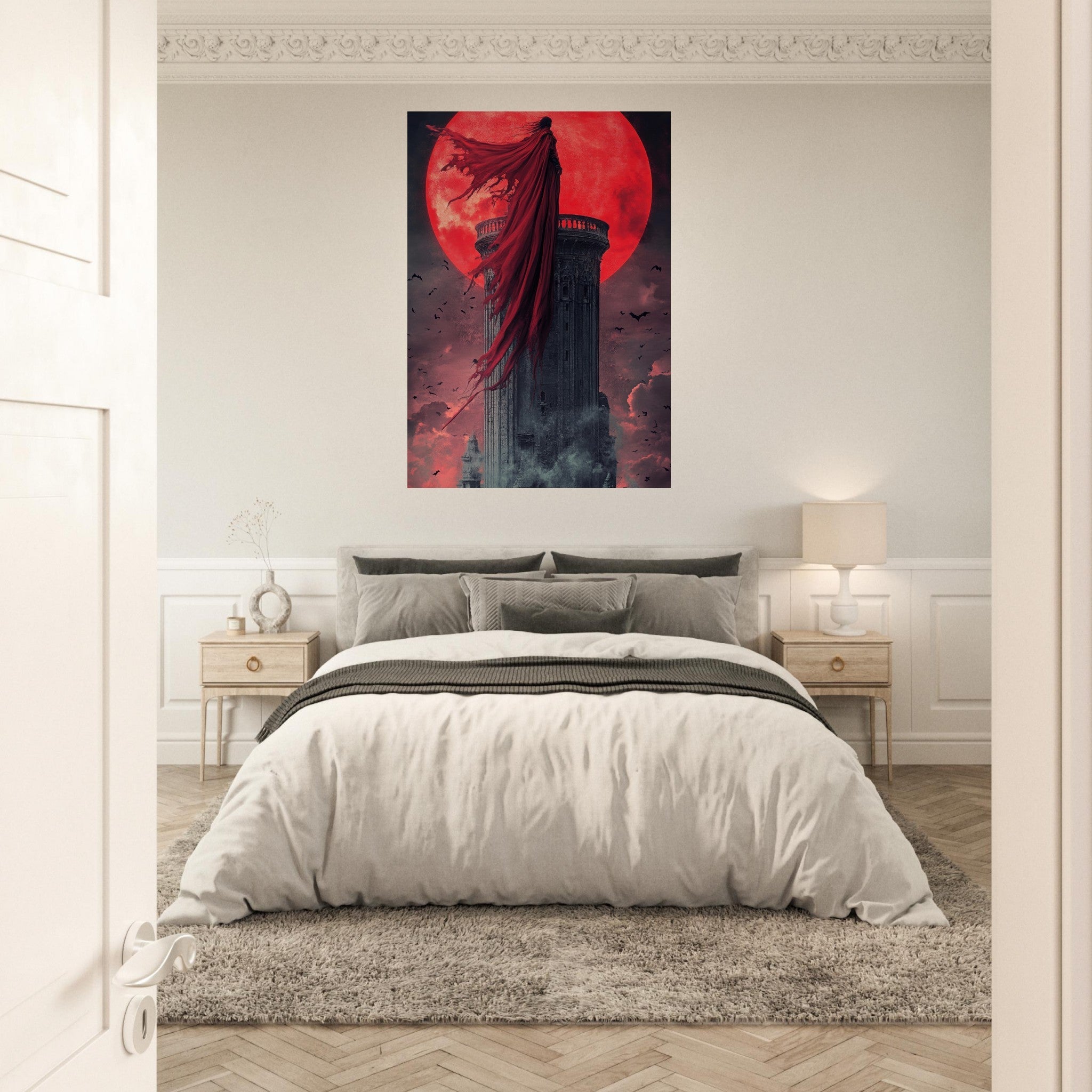 Aluminum Print Portrait - Gothic Vampire Sorcerer in a Moonlit Castle 6 - Shop Ai Art WebShop - Digital Art online Store