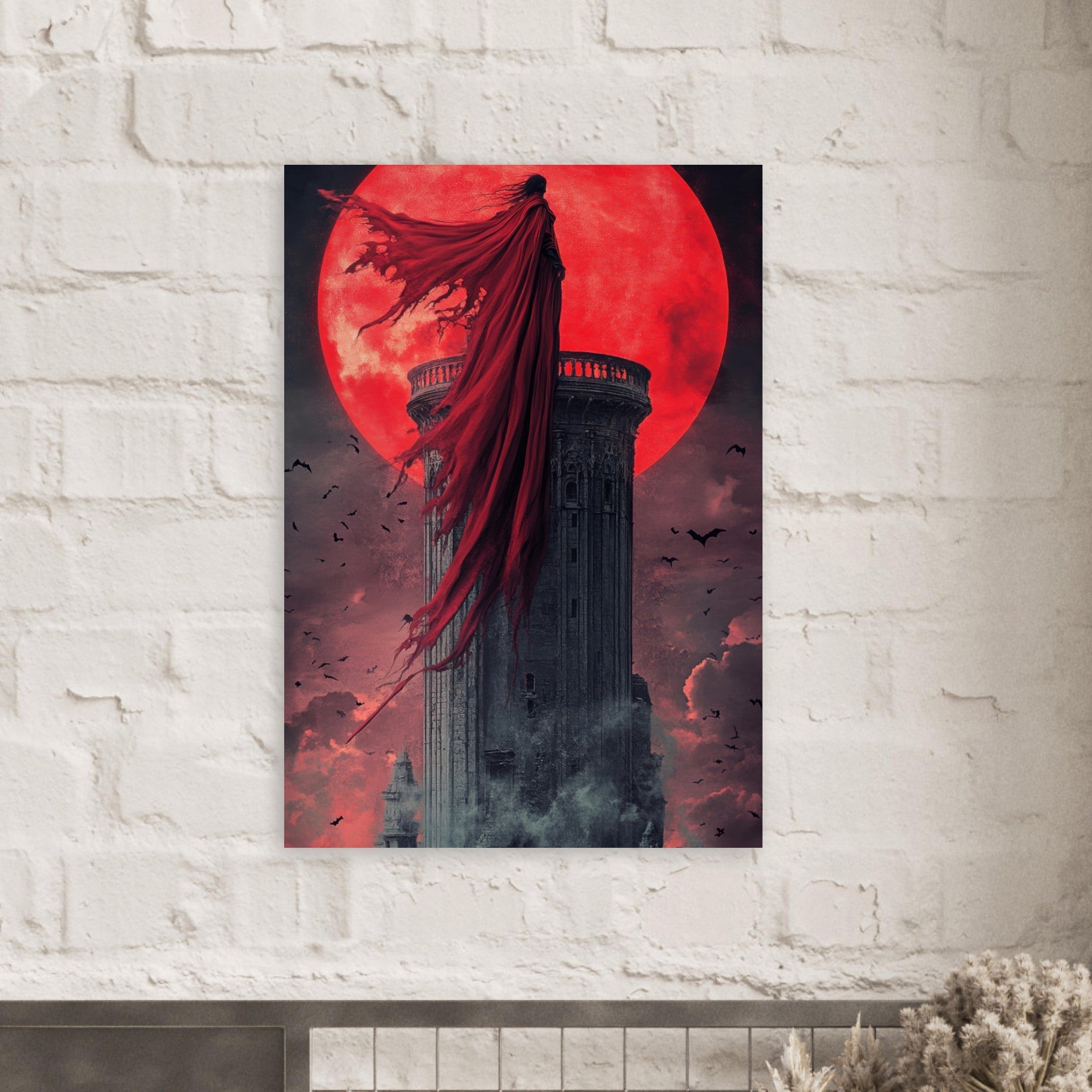Aluminum Print Portrait - Gothic Vampire Sorcerer in a Moonlit Castle 6 - Shop Ai Art WebShop - Digital Art online Store