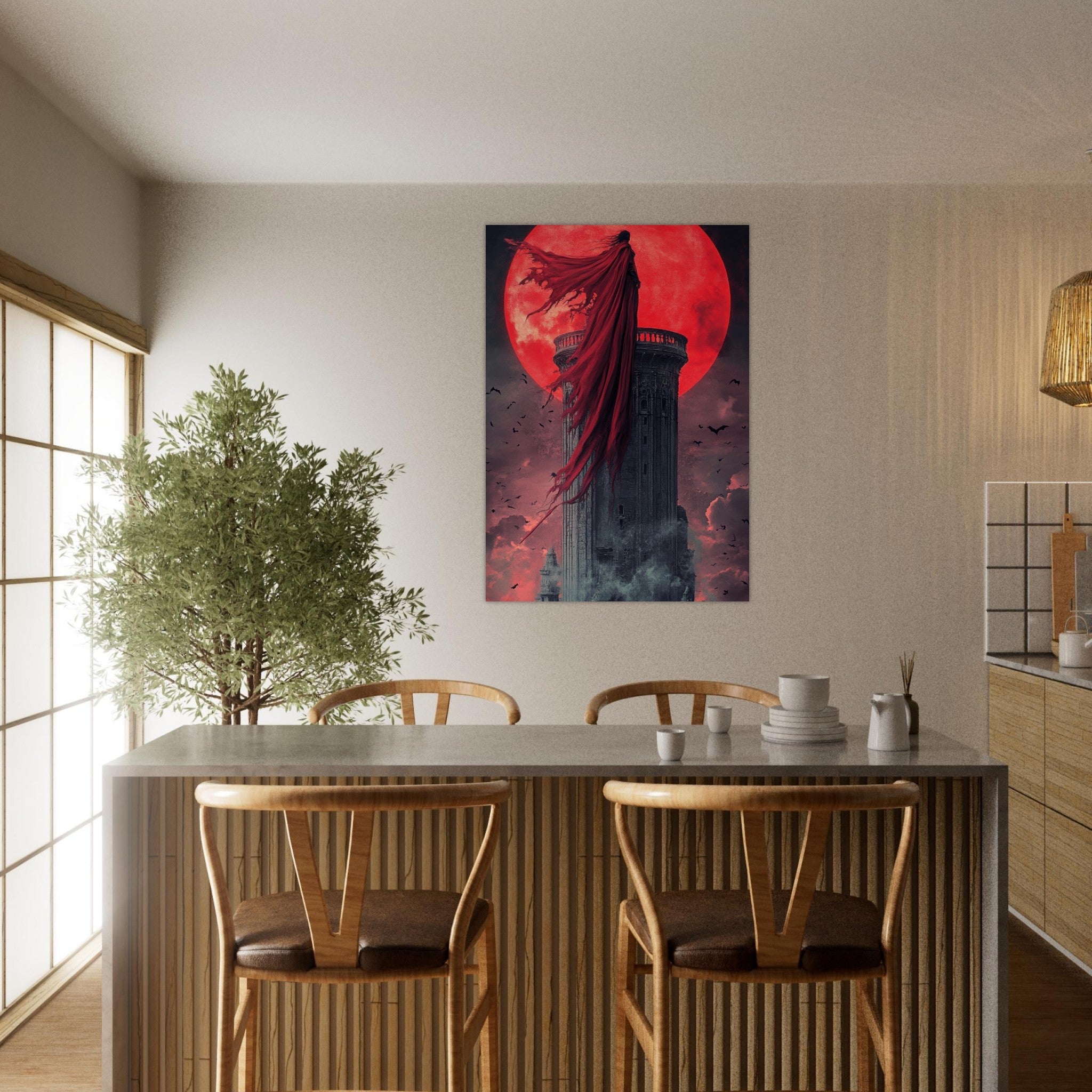 Aluminum Print Portrait - Gothic Vampire Sorcerer in a Moonlit Castle 6 - Shop Ai Art WebShop - Digital Art online Store