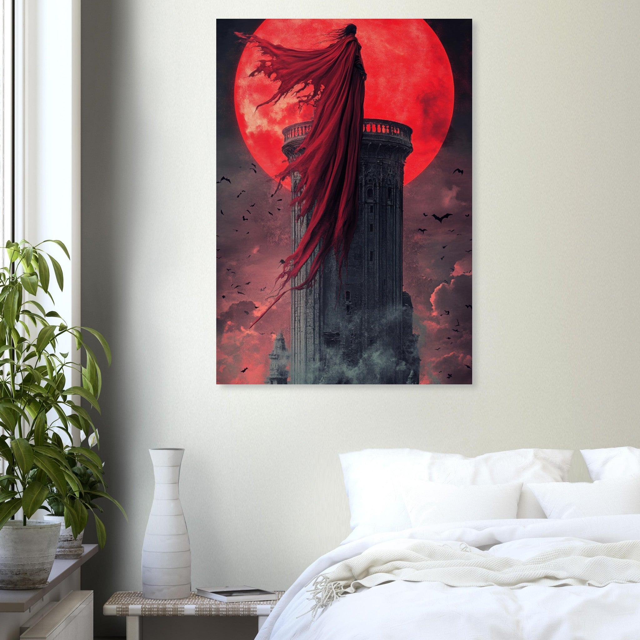 Aluminum Print Portrait - Gothic Vampire Sorcerer in a Moonlit Castle 6 - Shop Ai Art WebShop - Digital Art online Store