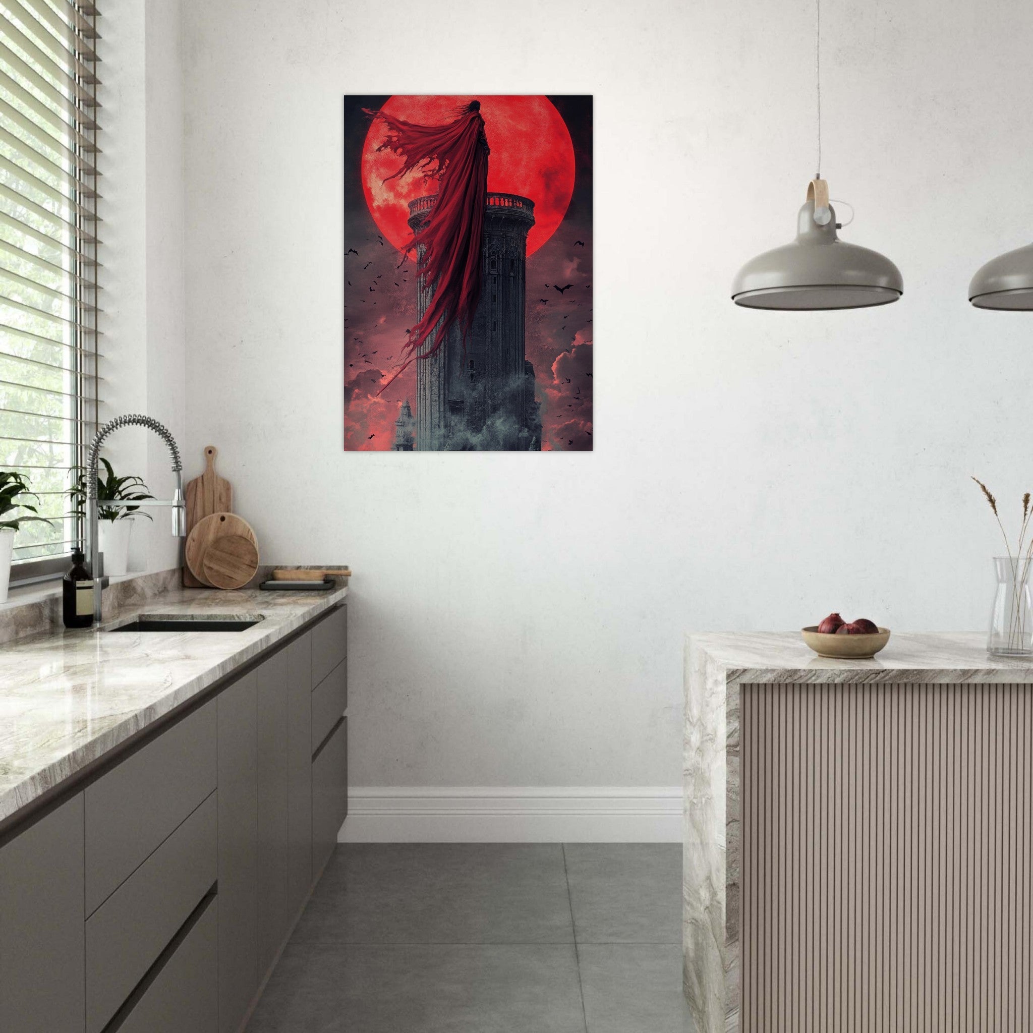 Aluminum Print Portrait - Gothic Vampire Sorcerer in a Moonlit Castle 6 - Shop Ai Art WebShop - Digital Art online Store