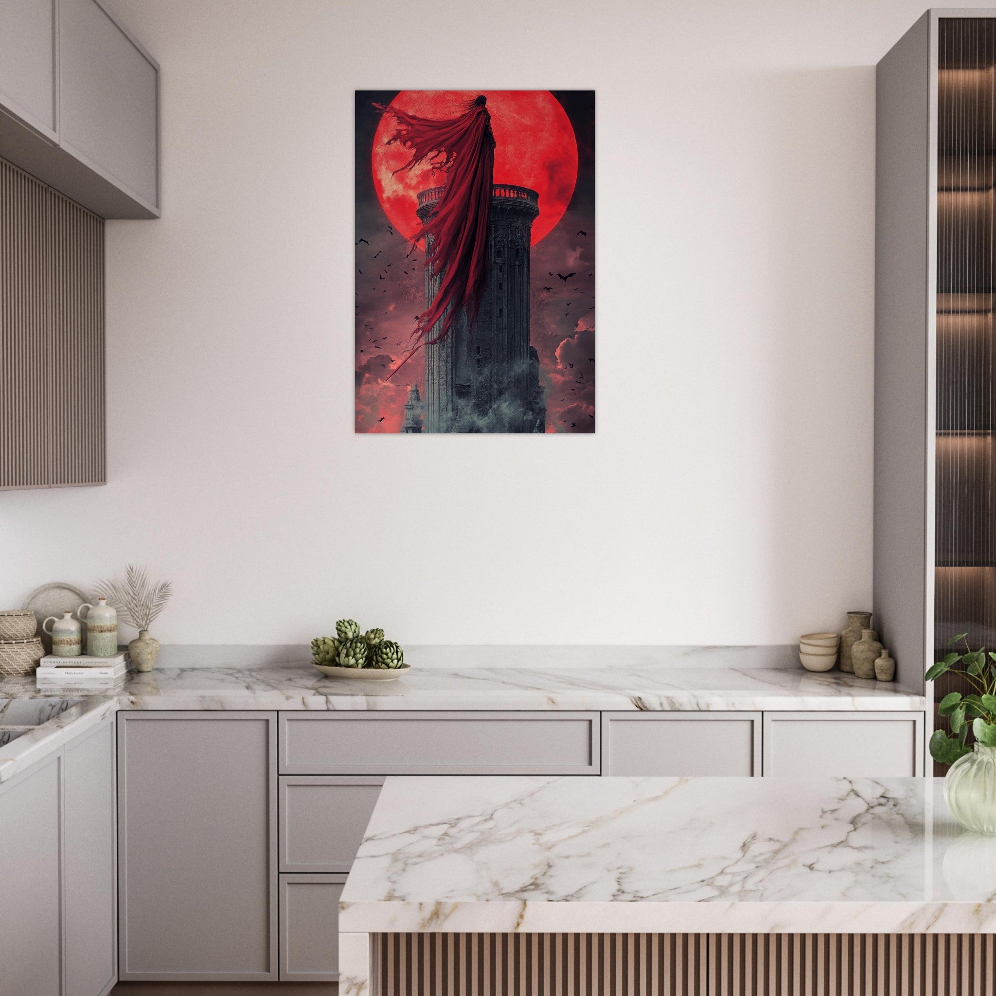 Aluminum Print Portrait - Gothic Vampire Sorcerer in a Moonlit Castle 6 - Shop Ai Art WebShop - Digital Art online Store