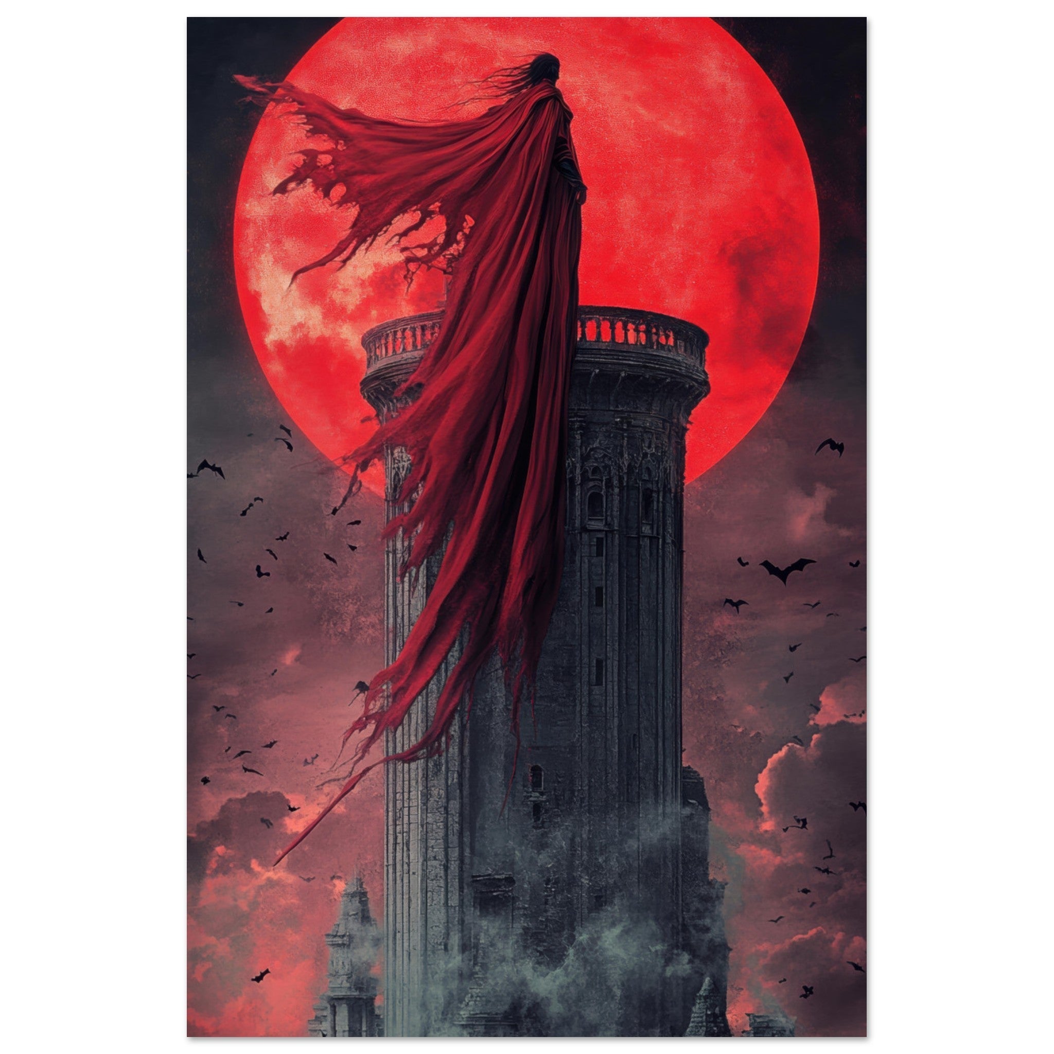Aluminum Print Portrait - Gothic Vampire Sorcerer in a Moonlit Castle 6 - Shop Ai Art WebShop - Digital Art online Store