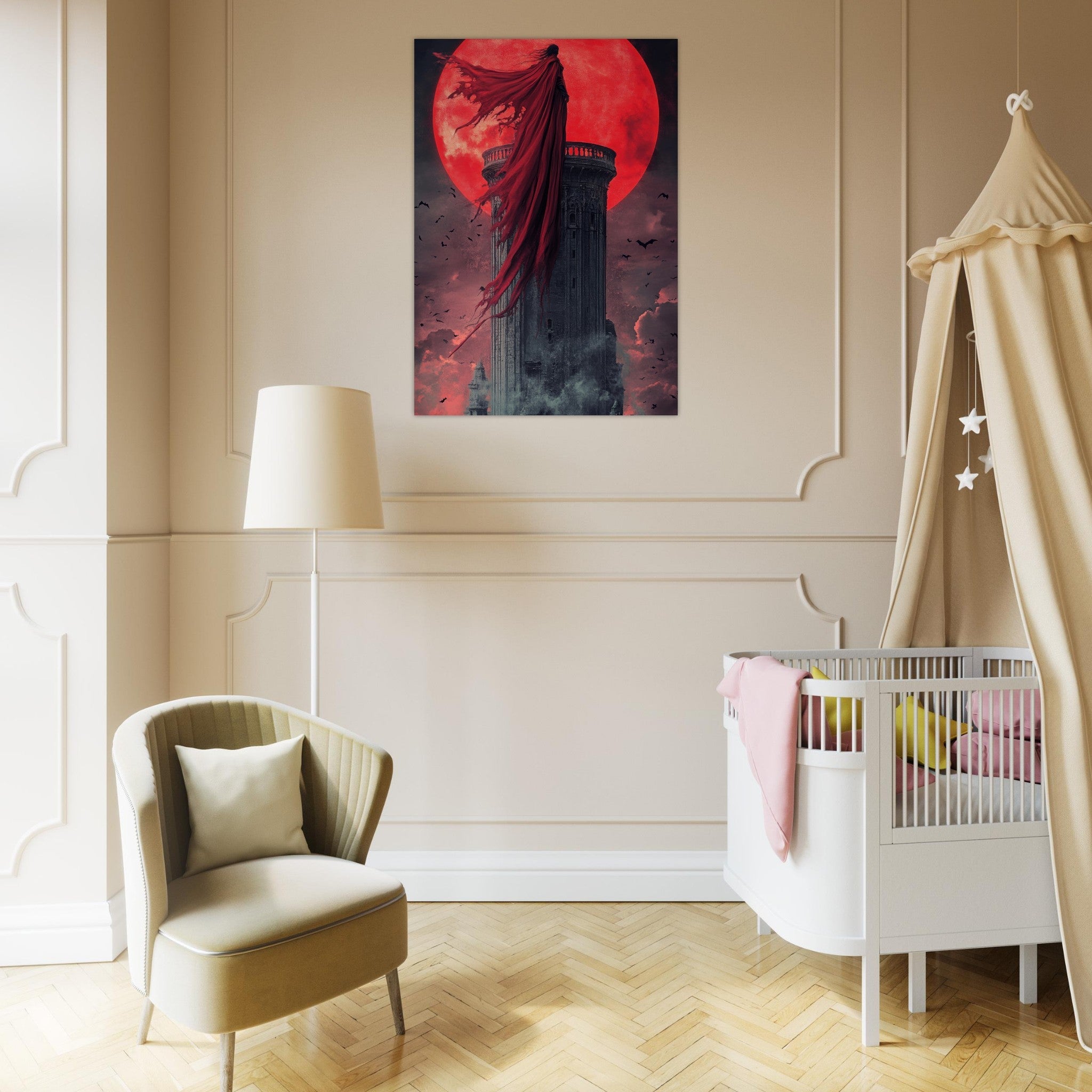 Aluminum Print Portrait - Gothic Vampire Sorcerer in a Moonlit Castle 6 - Shop Ai Art WebShop - Digital Art online Store
