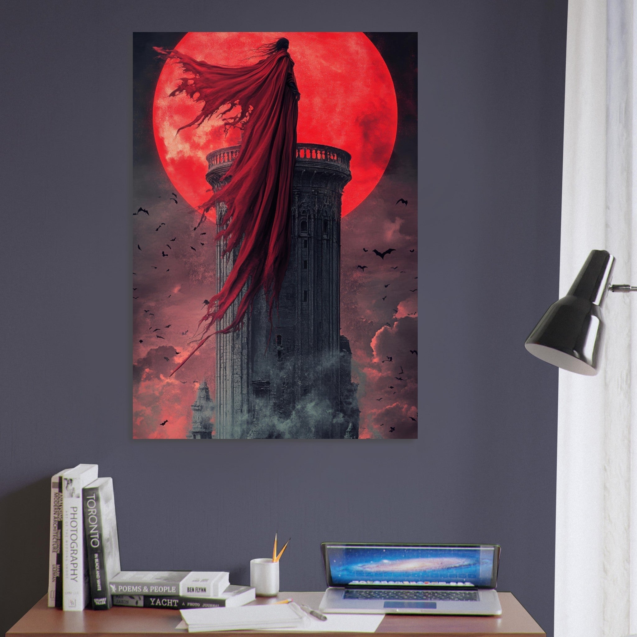 Aluminum Print Portrait - Gothic Vampire Sorcerer in a Moonlit Castle 6 - Shop Ai Art WebShop - Digital Art online Store