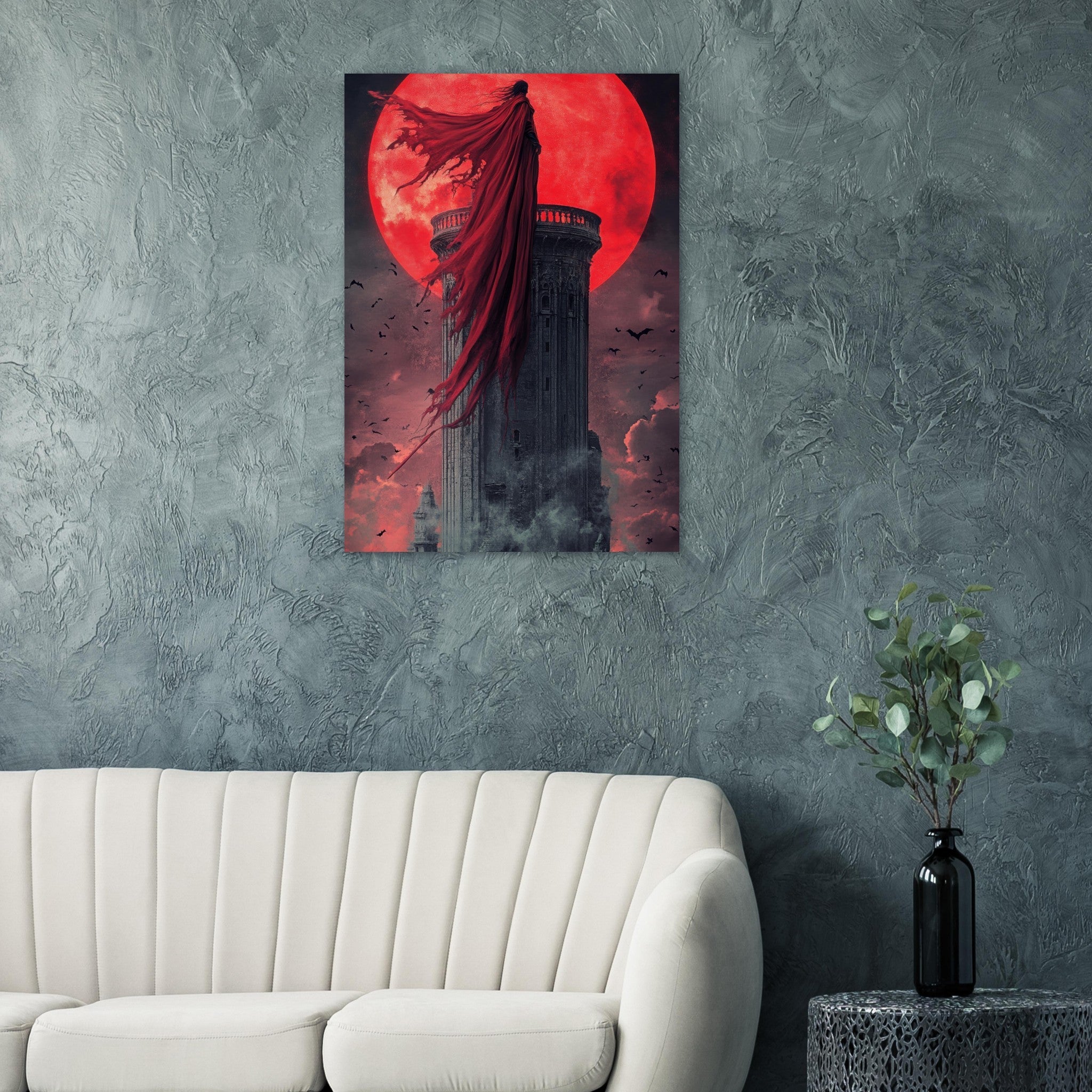 Aluminum Print Portrait - Gothic Vampire Sorcerer in a Moonlit Castle 6 - Shop Ai Art WebShop - Digital Art online Store