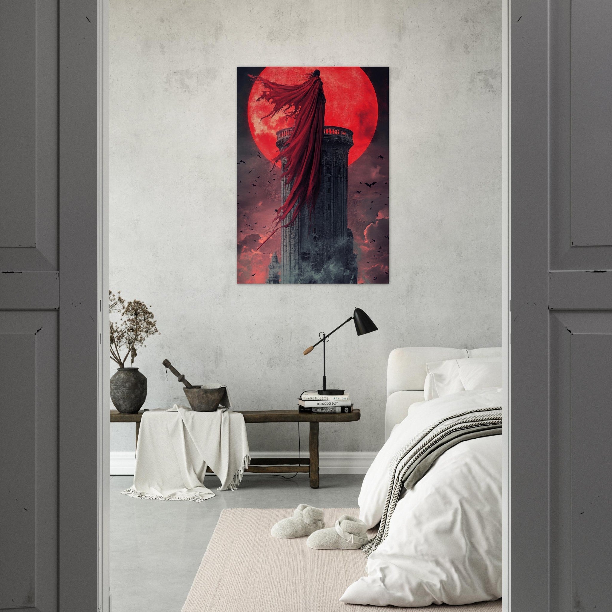 Aluminum Print Portrait - Gothic Vampire Sorcerer in a Moonlit Castle 6 - Shop Ai Art WebShop - Digital Art online Store