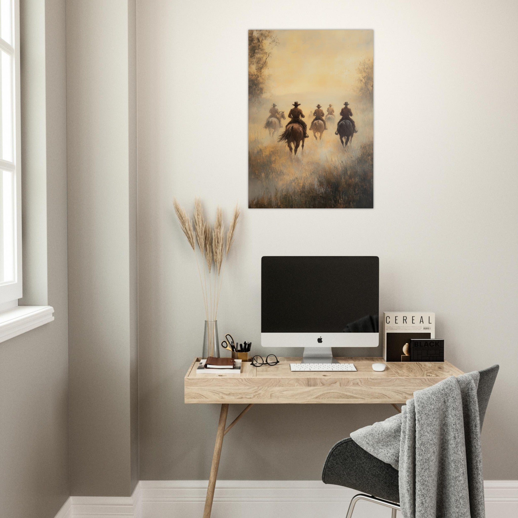 Aluminum Print Portrait - Horse Riders in the Morning Mist A group of else - Shop Ai Art WebShop - Digital Art online Store