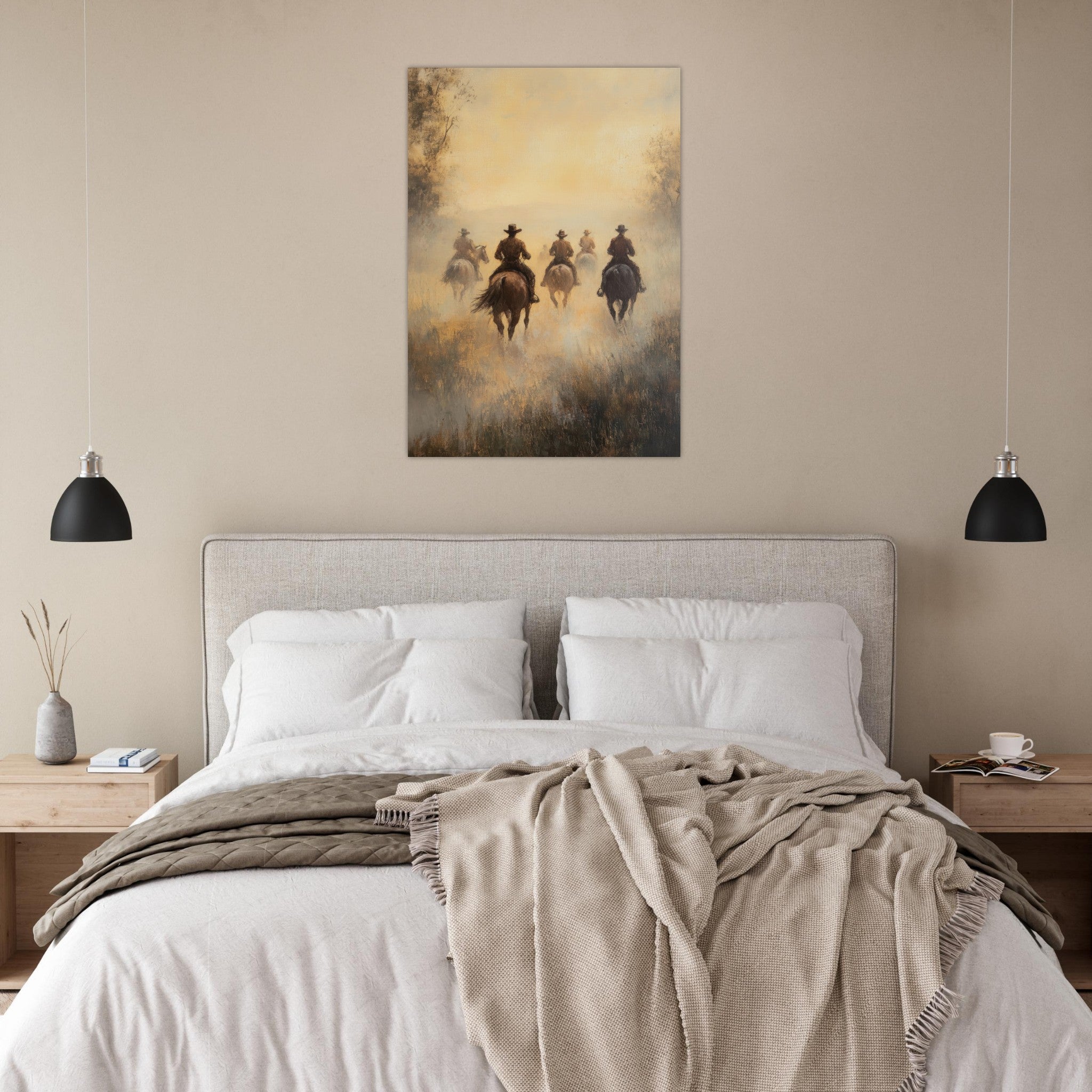 Aluminum Print Portrait - Horse Riders in the Morning Mist A group of else - Shop Ai Art WebShop - Digital Art online Store