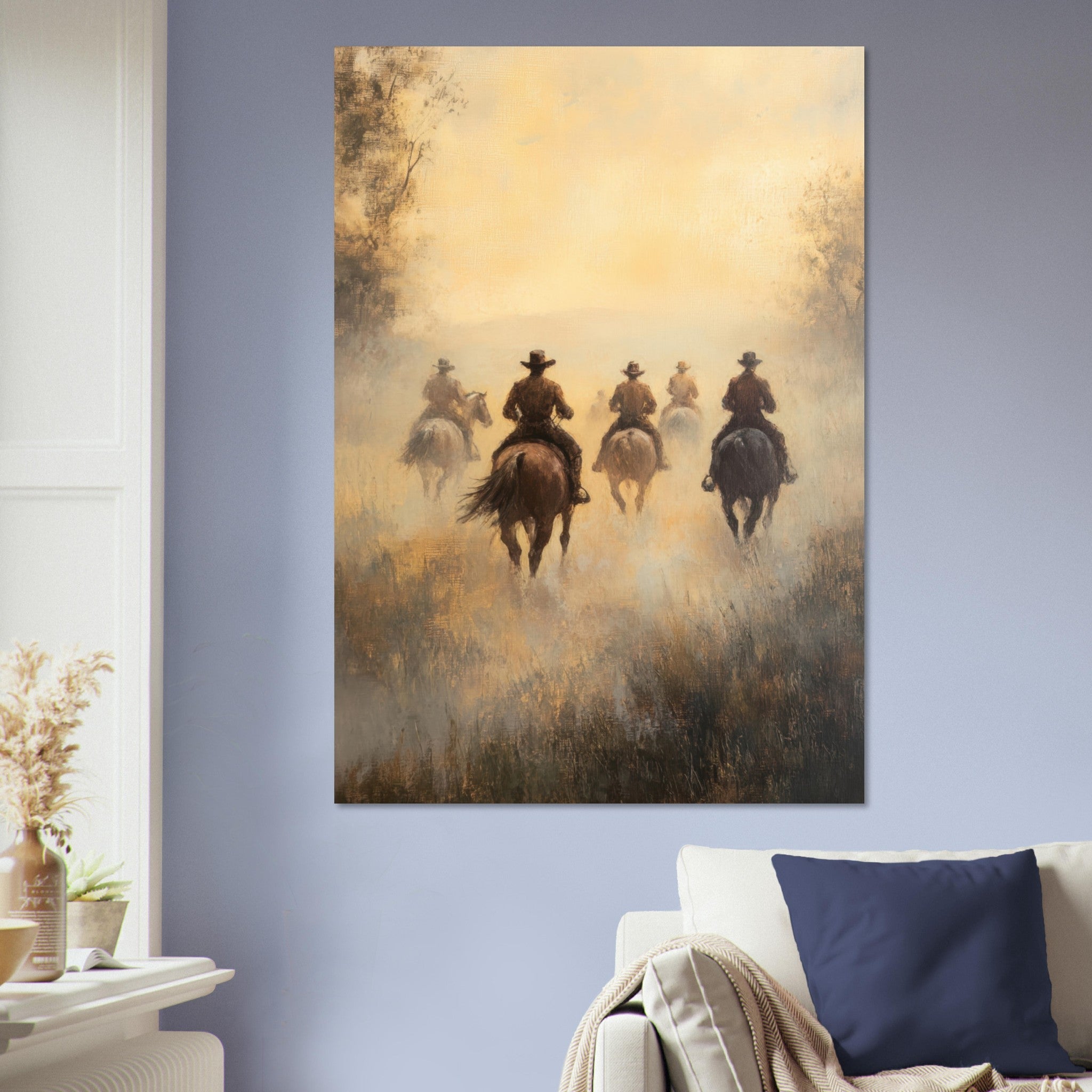 Aluminum Print Portrait - Horse Riders in the Morning Mist A group of else - Shop Ai Art WebShop - Digital Art online Store