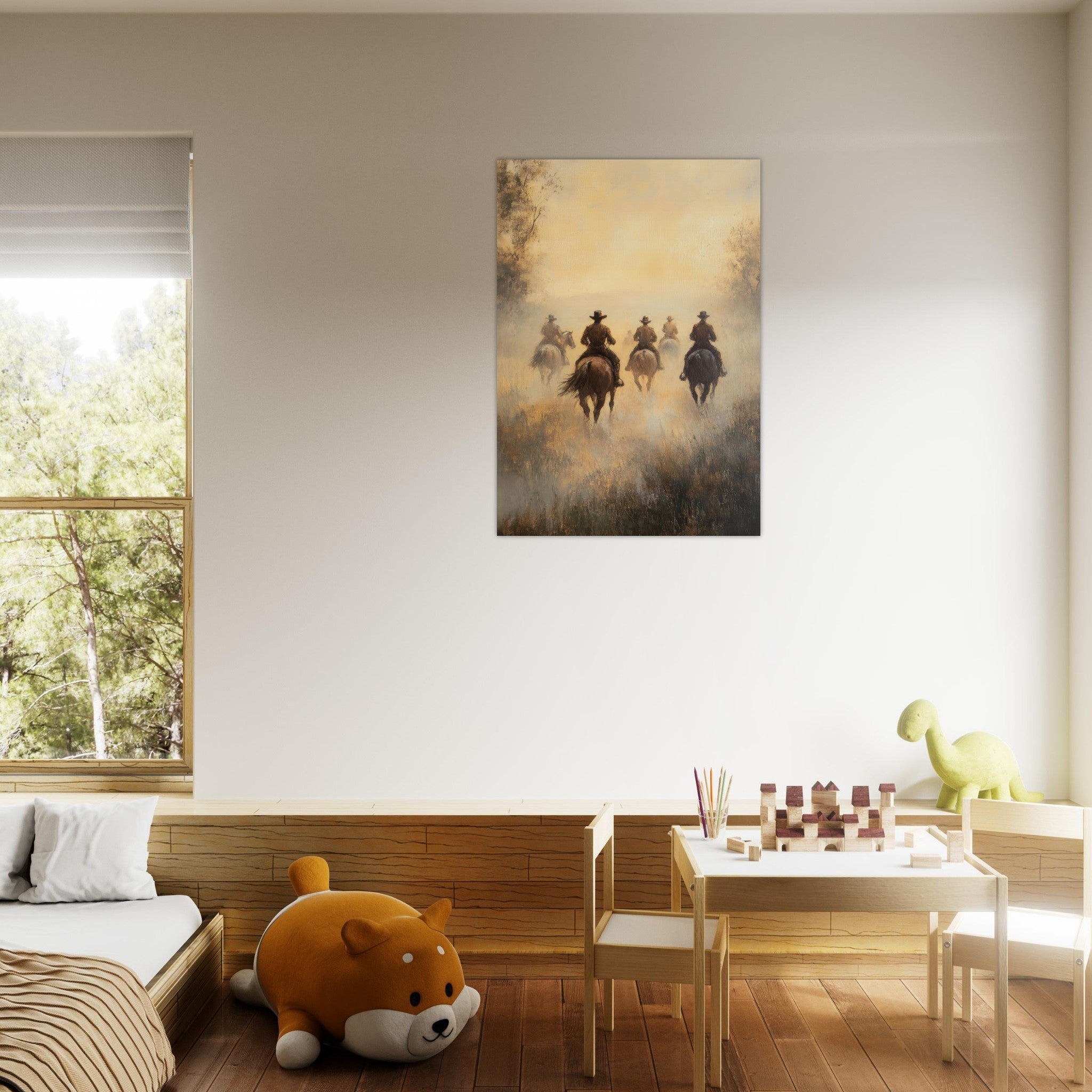 Aluminum Print Portrait - Horse Riders in the Morning Mist A group of else - Shop Ai Art WebShop - Digital Art online Store