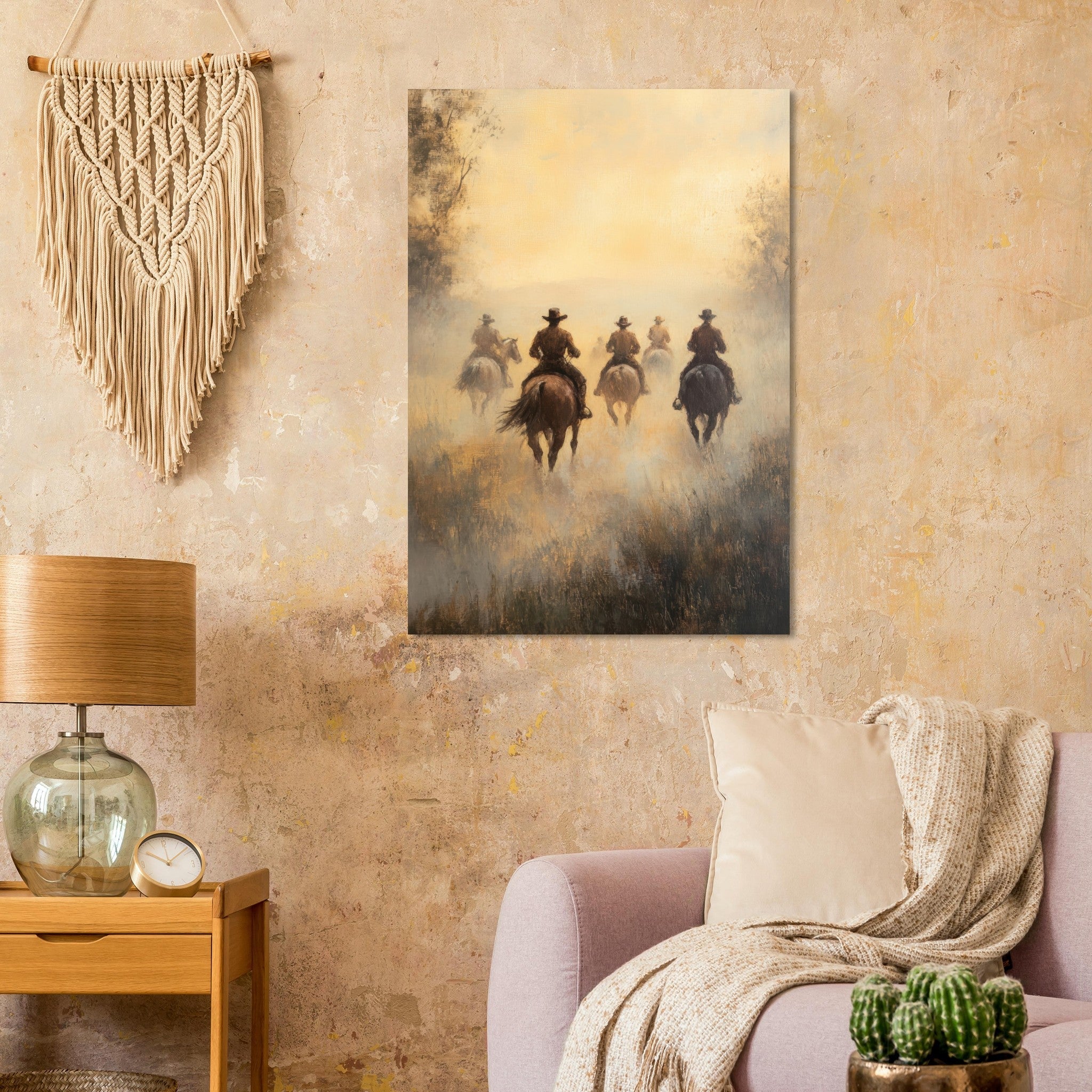 Aluminum Print Portrait - Horse Riders in the Morning Mist A group of else - Shop Ai Art WebShop - Digital Art online Store