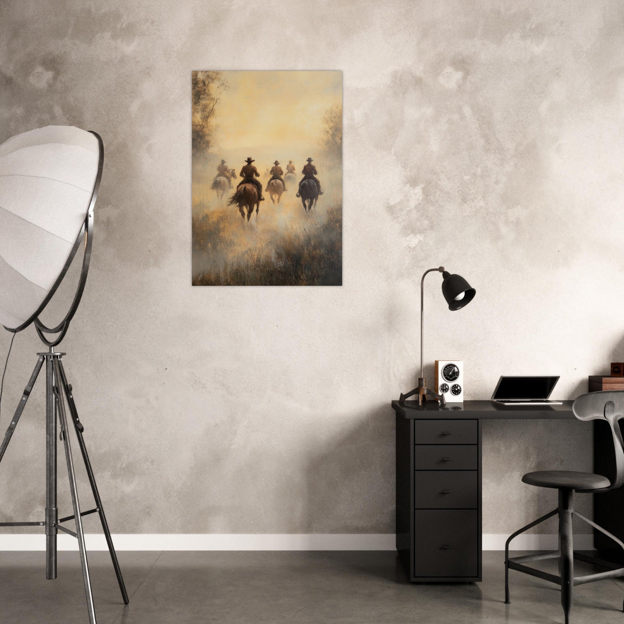 Aluminum Print Portrait - Horse Riders in the Morning Mist A group of else - Shop Ai Art WebShop - Digital Art online Store