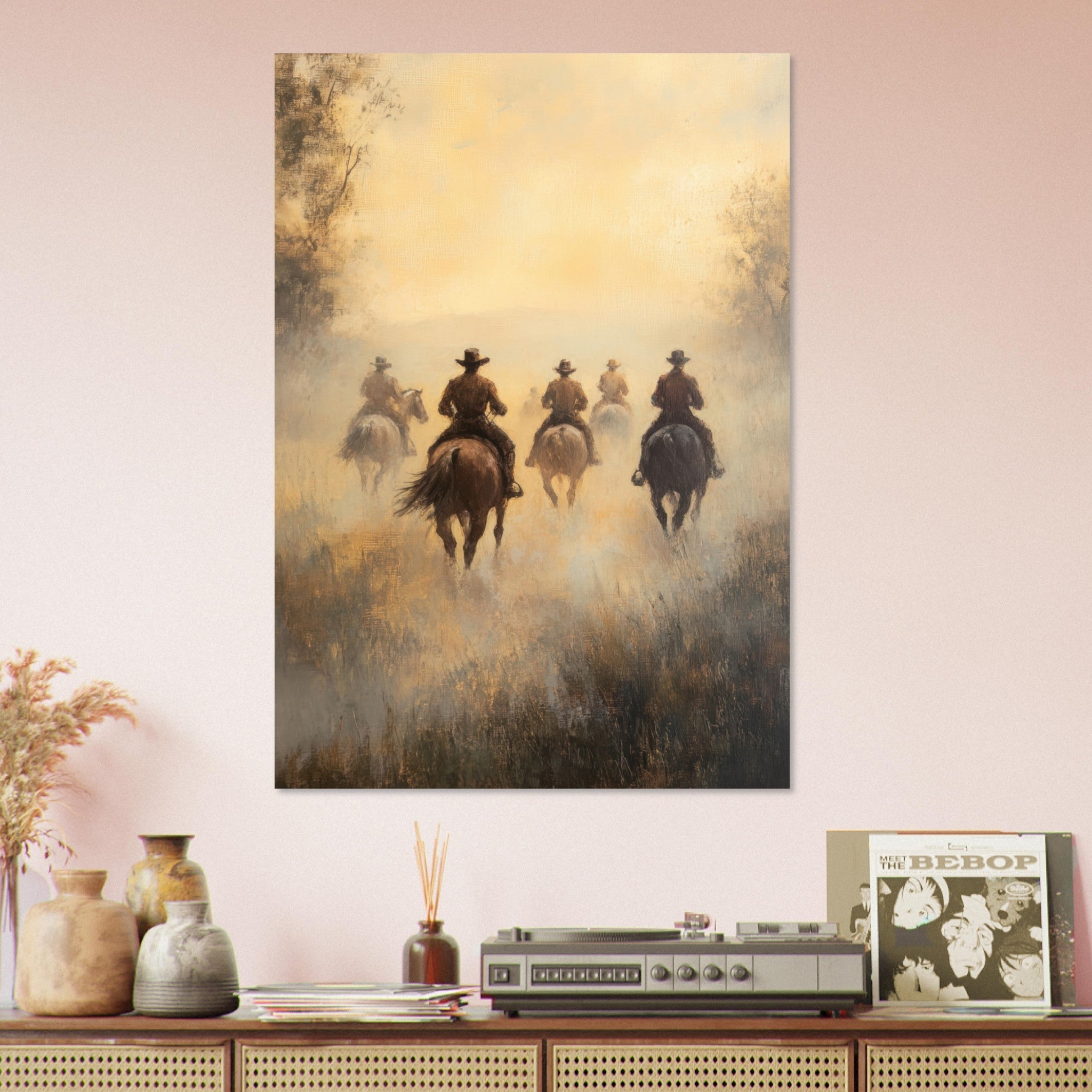 Aluminum Print Portrait - Horse Riders in the Morning Mist A group of else - Shop Ai Art WebShop - Digital Art online Store