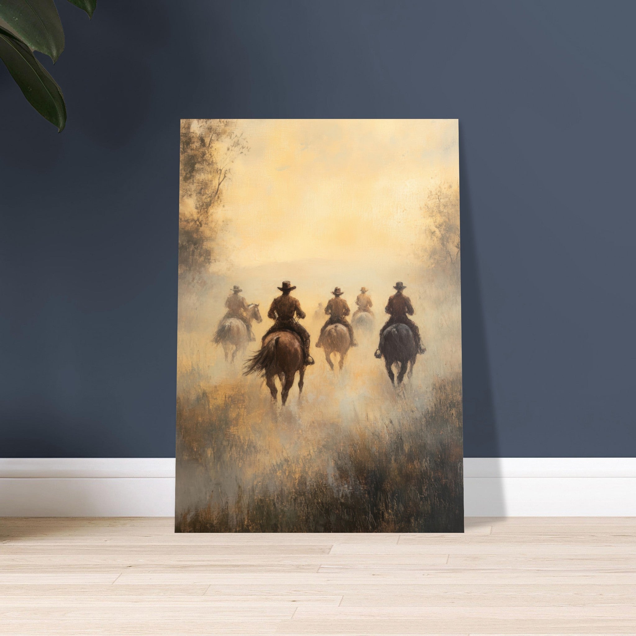 Aluminum Print Portrait - Horse Riders in the Morning Mist A group of else - Shop Ai Art WebShop - Digital Art online Store
