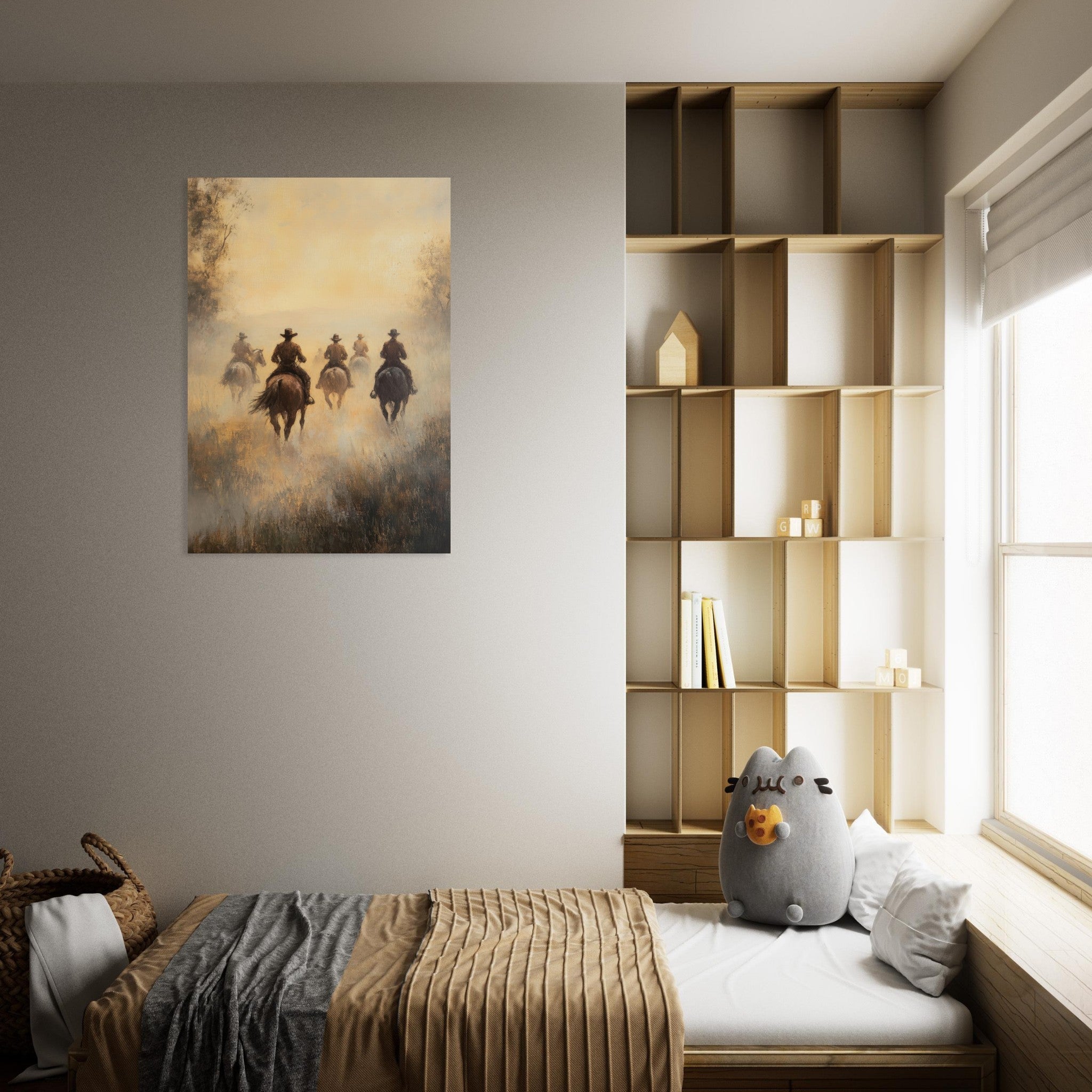 Aluminum Print Portrait - Horse Riders in the Morning Mist A group of else - Shop Ai Art WebShop - Digital Art online Store
