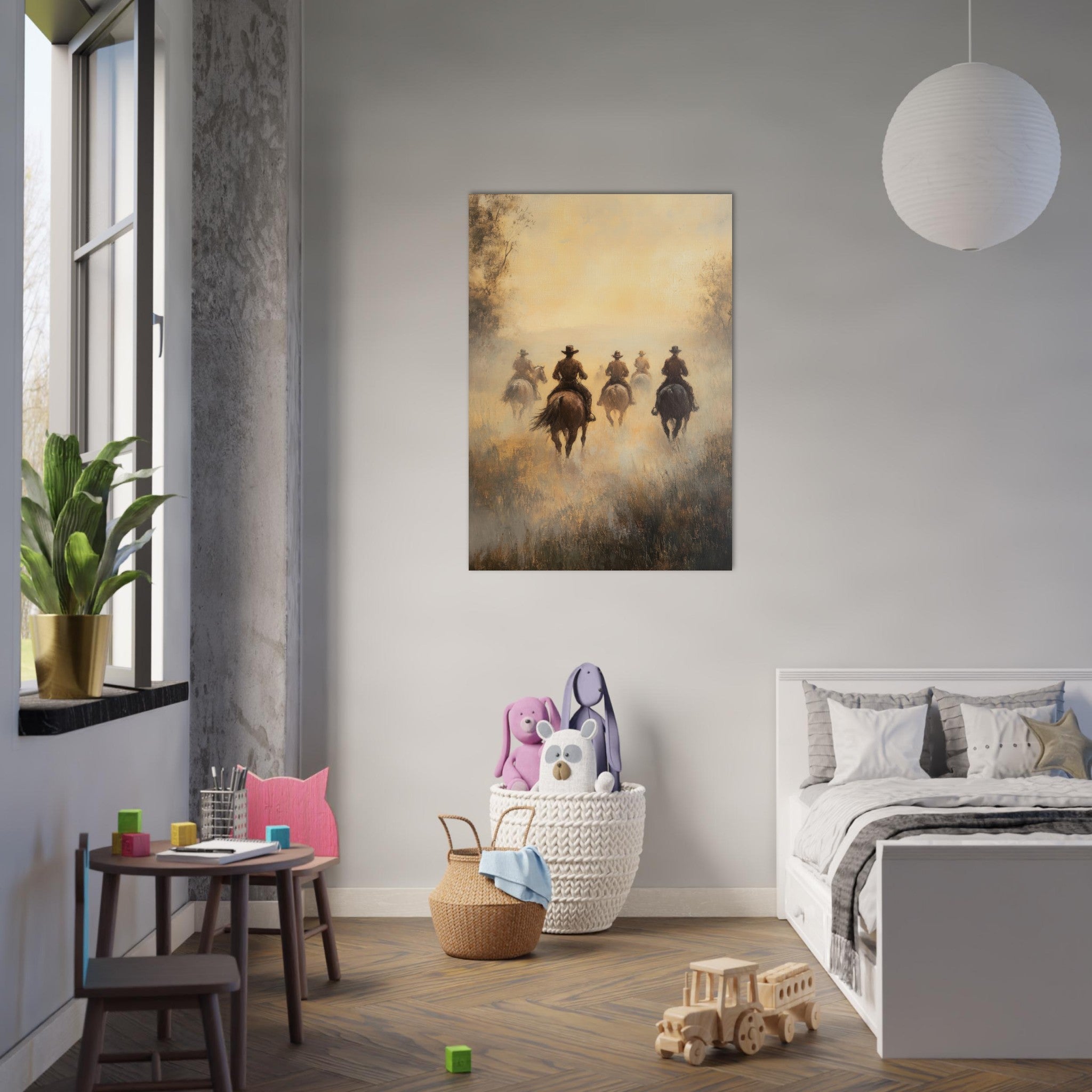 Aluminum Print Portrait - Horse Riders in the Morning Mist A group of else - Shop Ai Art WebShop - Digital Art online Store