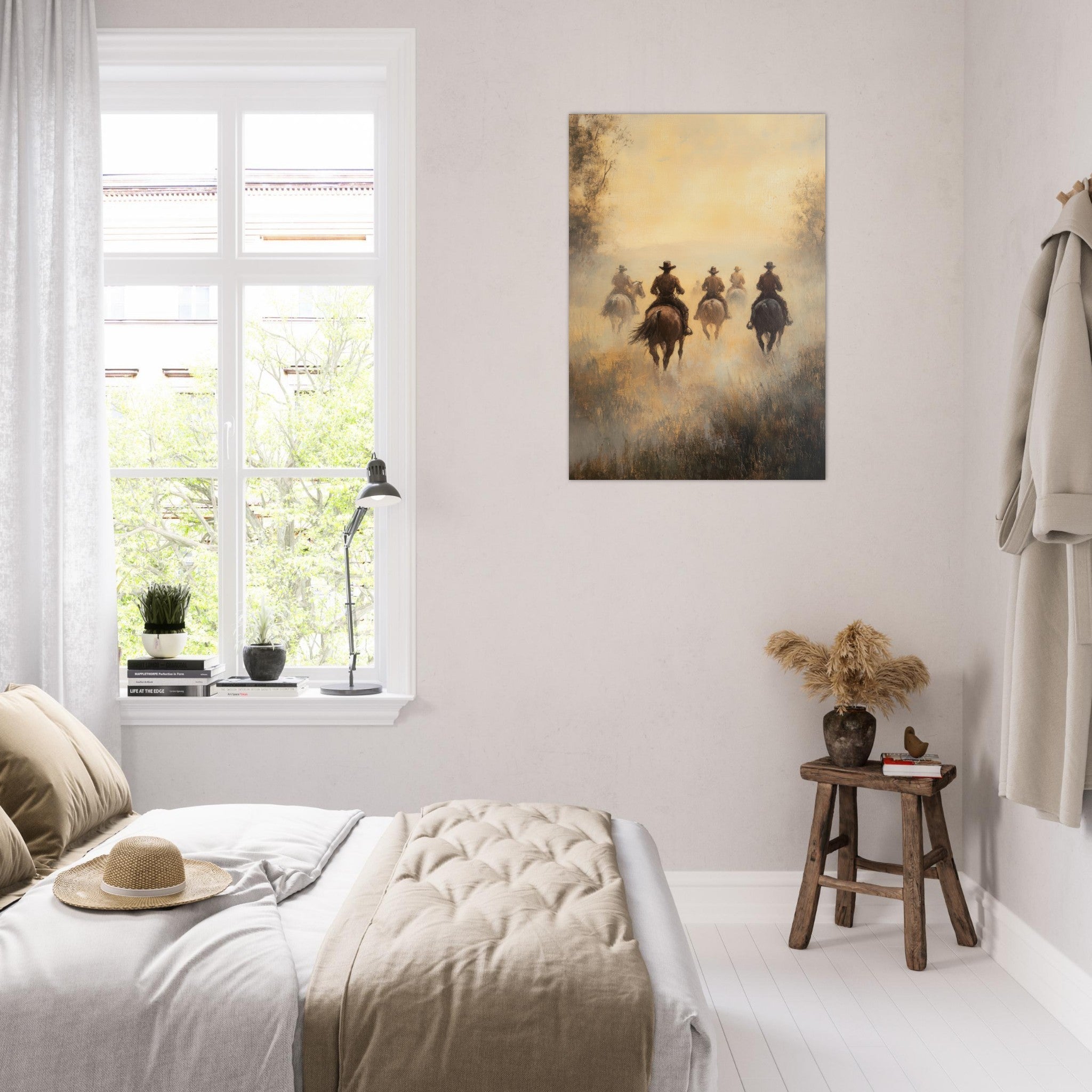 Aluminum Print Portrait - Horse Riders in the Morning Mist A group of else - Shop Ai Art WebShop - Digital Art online Store