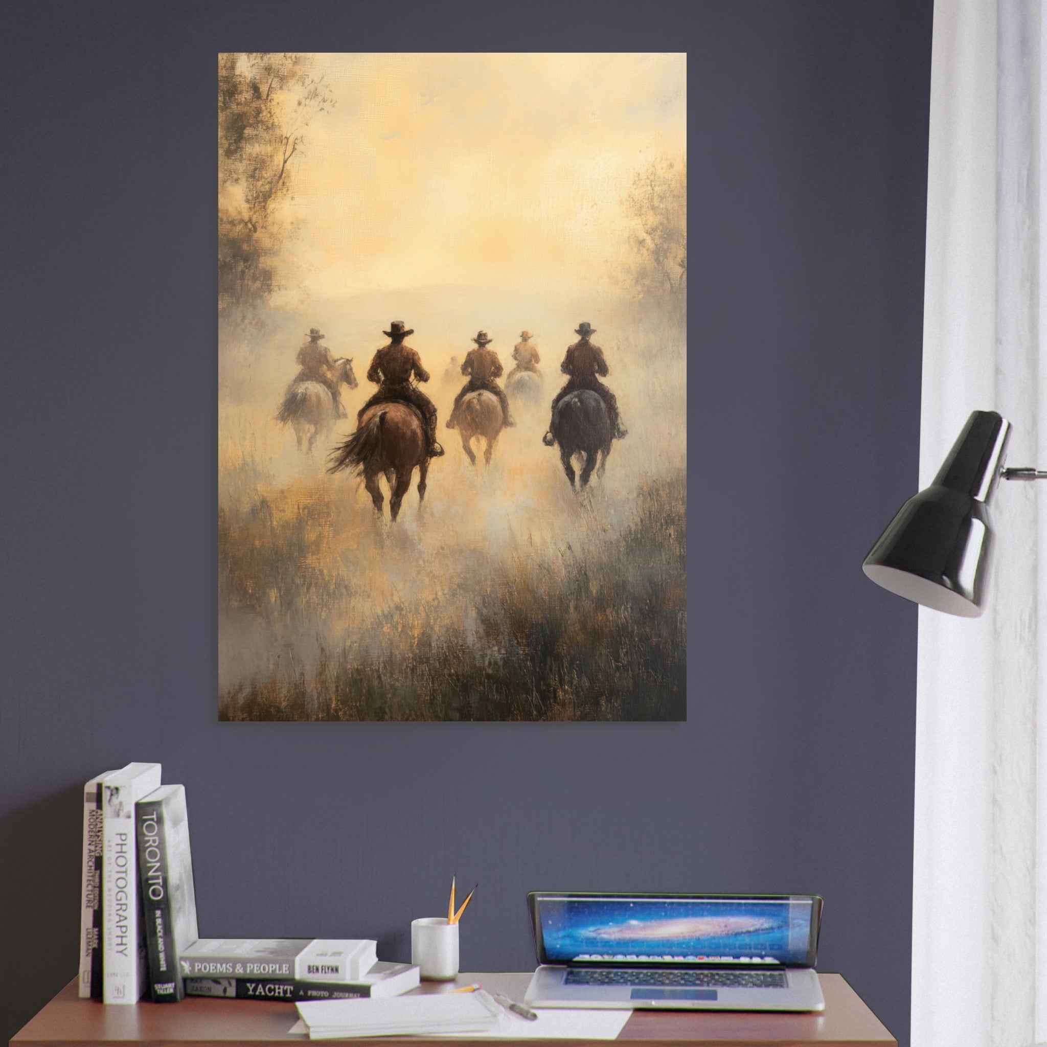 Aluminum Print Portrait - Horse Riders in the Morning Mist A group of else - Shop Ai Art WebShop - Digital Art online Store
