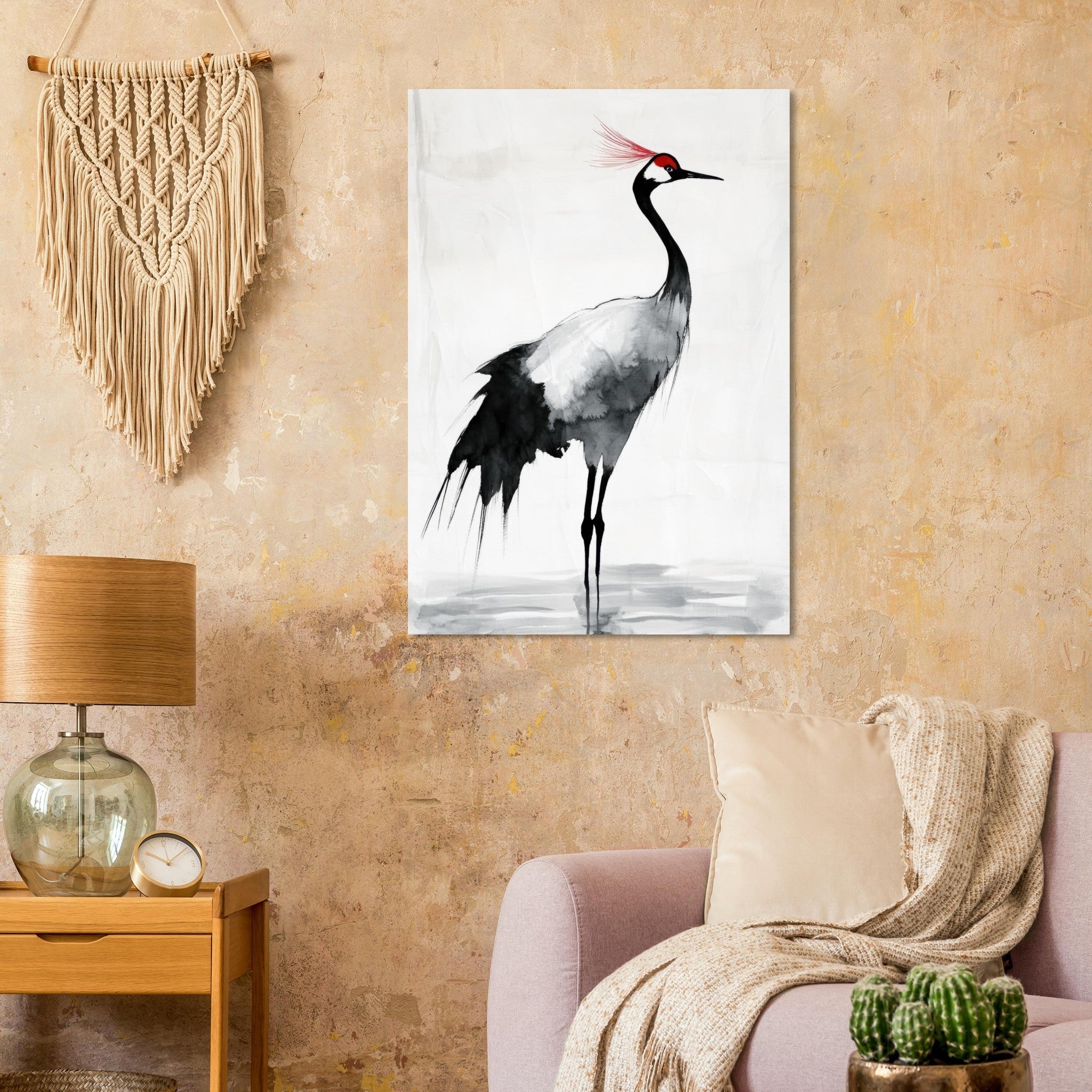 Aluminum Print Portrait - Japanese Ink Wash Painting of a Crane A graceful 2 - Shop Ai Art WebShop - Digital Art online Store