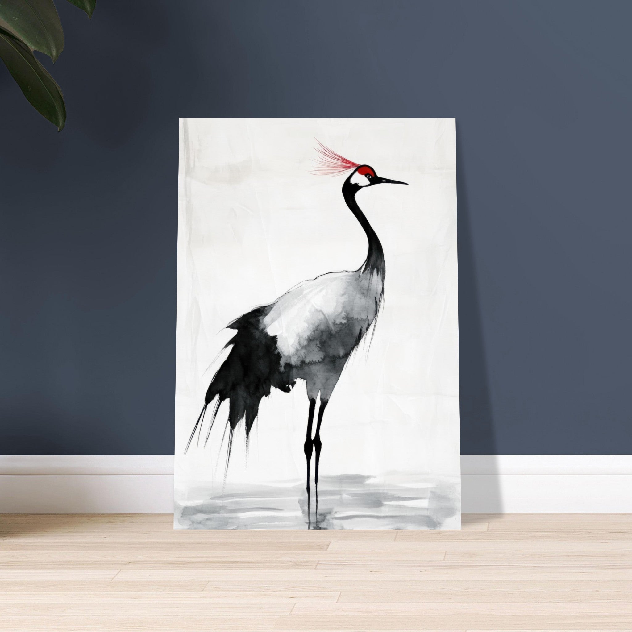 Aluminum Print Portrait - Japanese Ink Wash Painting of a Crane A graceful 2 - Shop Ai Art WebShop - Digital Art online Store