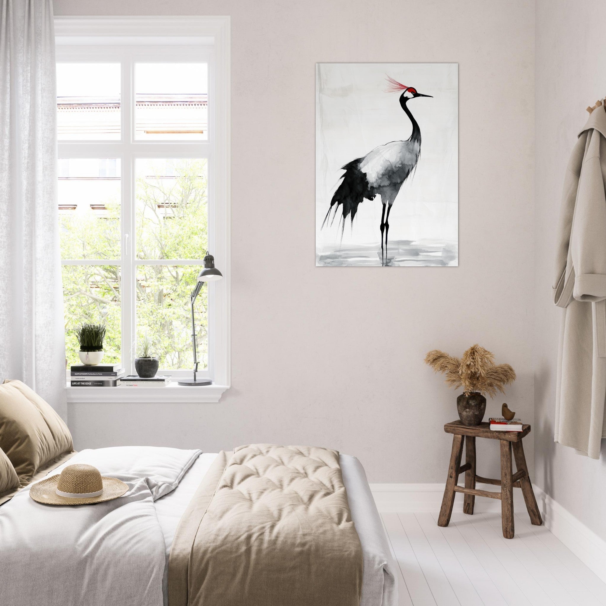 Aluminum Print Portrait - Japanese Ink Wash Painting of a Crane A graceful 2 - Shop Ai Art WebShop - Digital Art online Store
