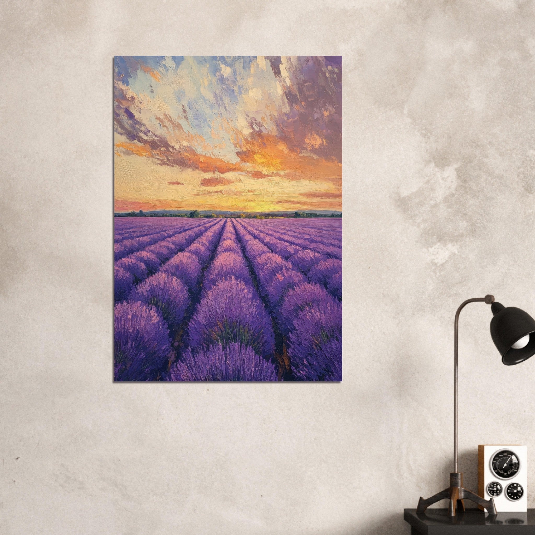 Aluminum Print Portrait - Lavender Fields at Sunset A mesmerizing view - Shop Ai Art WebShop - Digital Art online Store