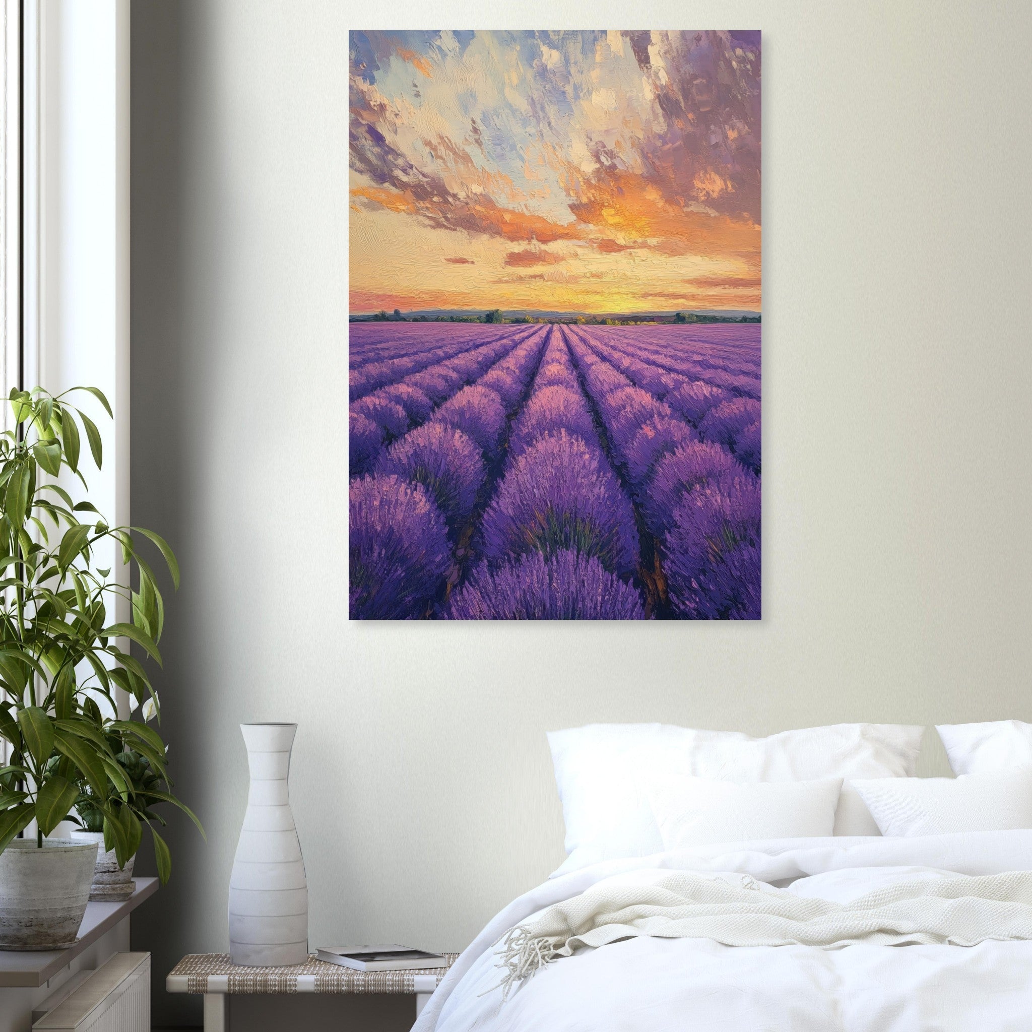 Aluminum Print Portrait - Lavender Fields at Sunset A mesmerizing view - Shop Ai Art WebShop - Digital Art online Store