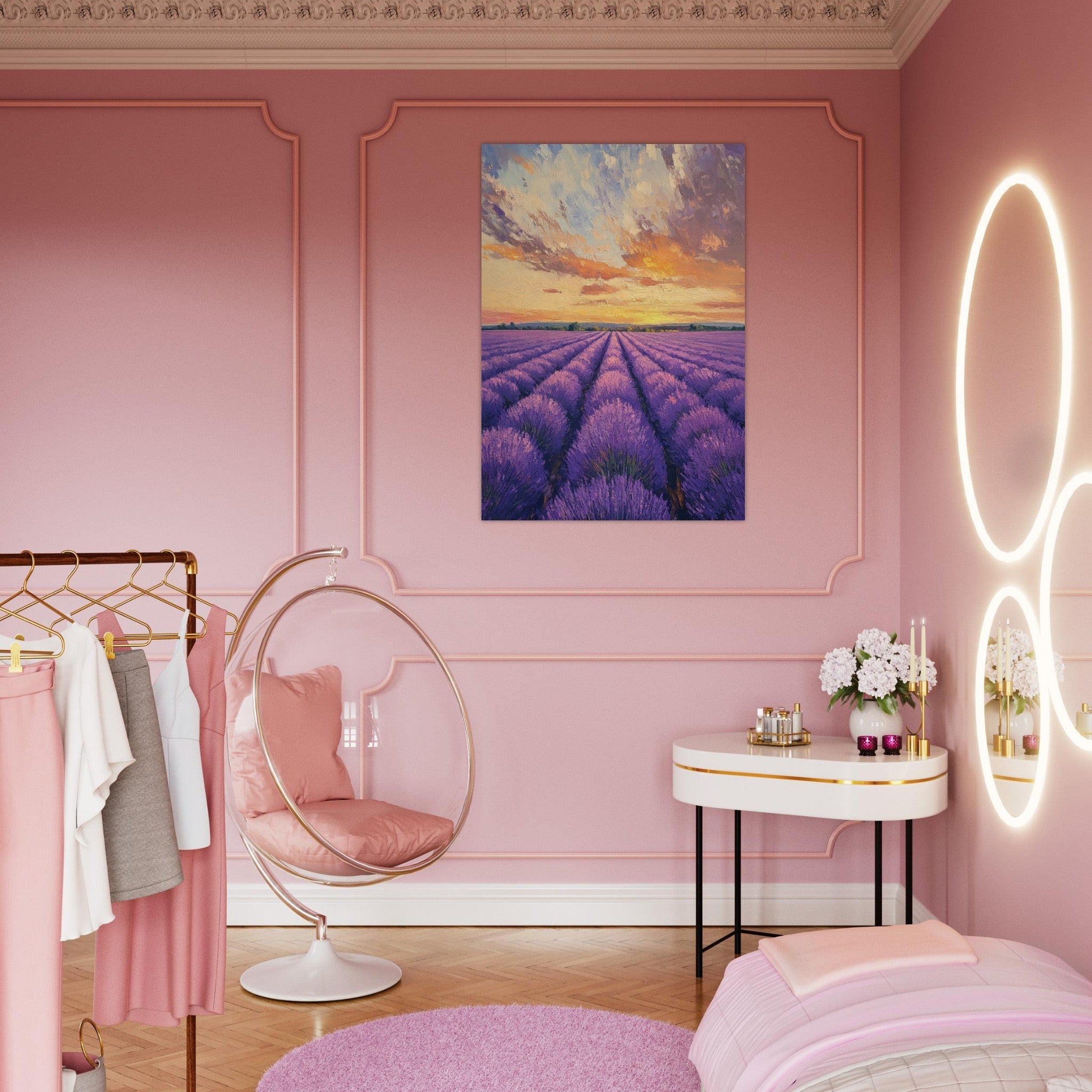 Aluminum Print Portrait - Lavender Fields at Sunset A mesmerizing view - Shop Ai Art WebShop - Digital Art online Store