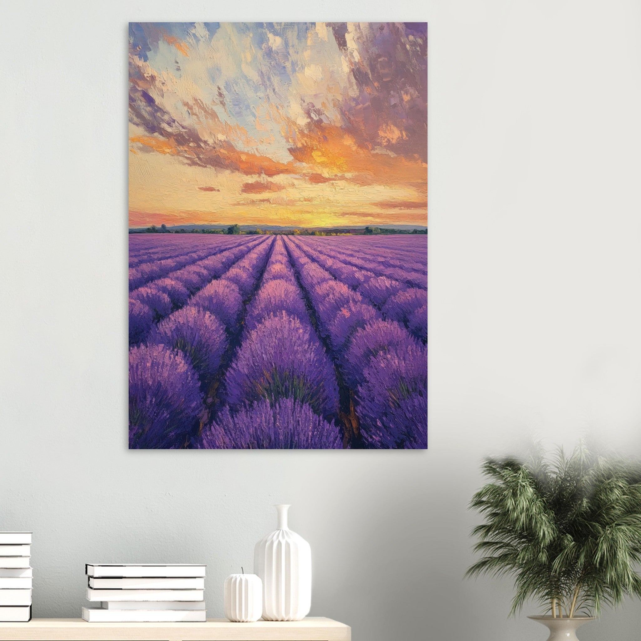 Aluminum Print Portrait - Lavender Fields at Sunset A mesmerizing view - Shop Ai Art WebShop - Digital Art online Store