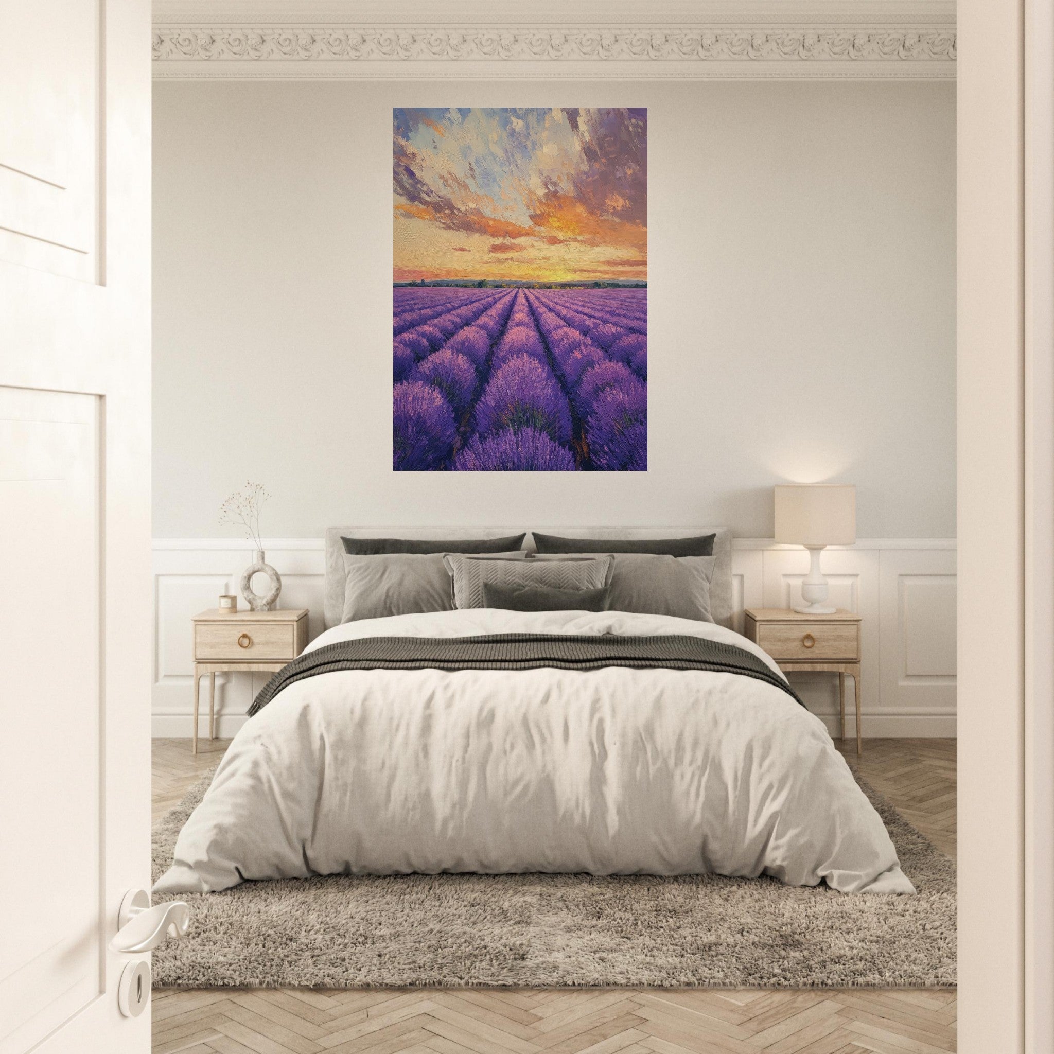 Aluminum Print Portrait - Lavender Fields at Sunset A mesmerizing view - Shop Ai Art WebShop - Digital Art online Store