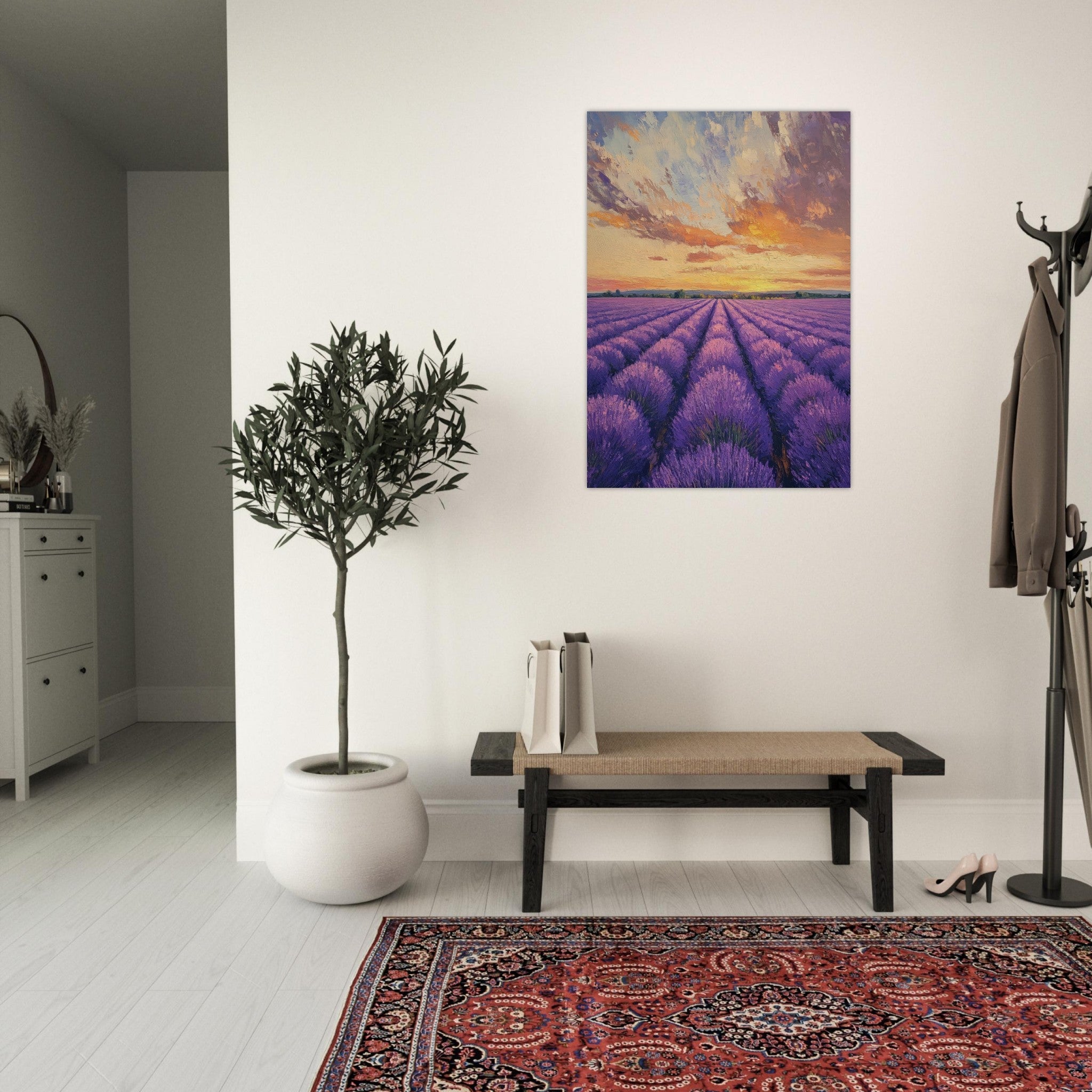 Aluminum Print Portrait - Lavender Fields at Sunset A mesmerizing view - Shop Ai Art WebShop - Digital Art online Store