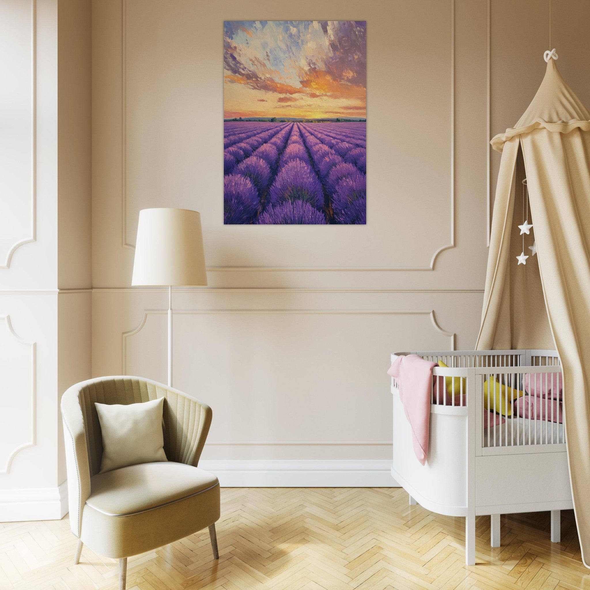 Aluminum Print Portrait - Lavender Fields at Sunset A mesmerizing view - Shop Ai Art WebShop - Digital Art online Store