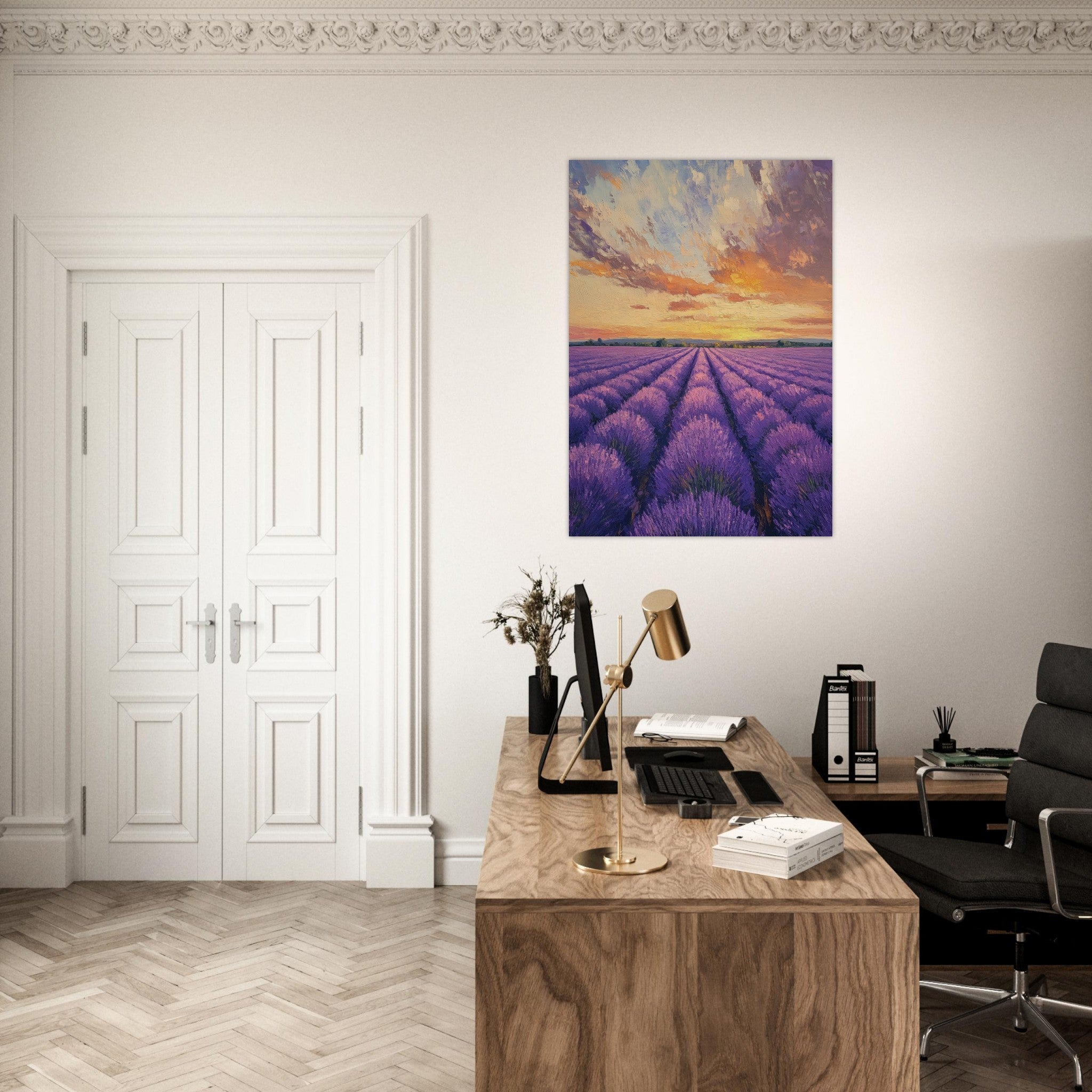 Aluminum Print Portrait - Lavender Fields at Sunset A mesmerizing view - Shop Ai Art WebShop - Digital Art online Store