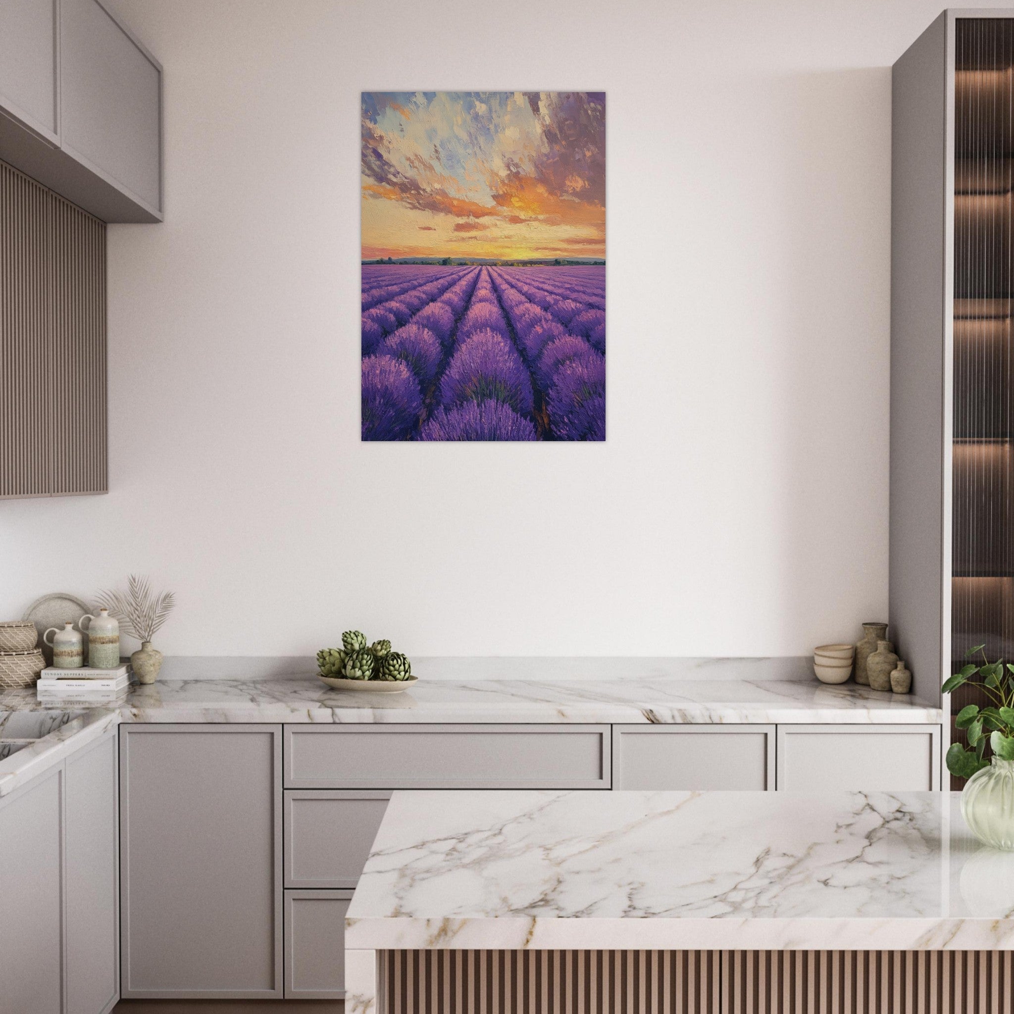 Aluminum Print Portrait - Lavender Fields at Sunset A mesmerizing view - Shop Ai Art WebShop - Digital Art online Store