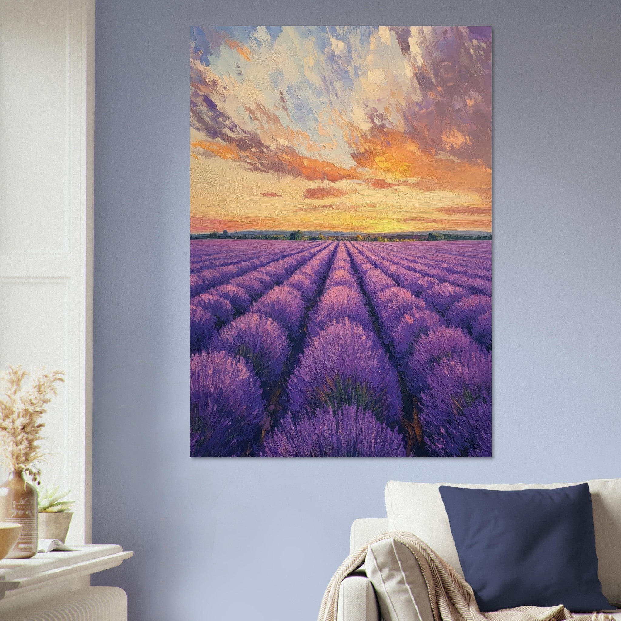 Aluminum Print Portrait - Lavender Fields at Sunset A mesmerizing view - Shop Ai Art WebShop - Digital Art online Store