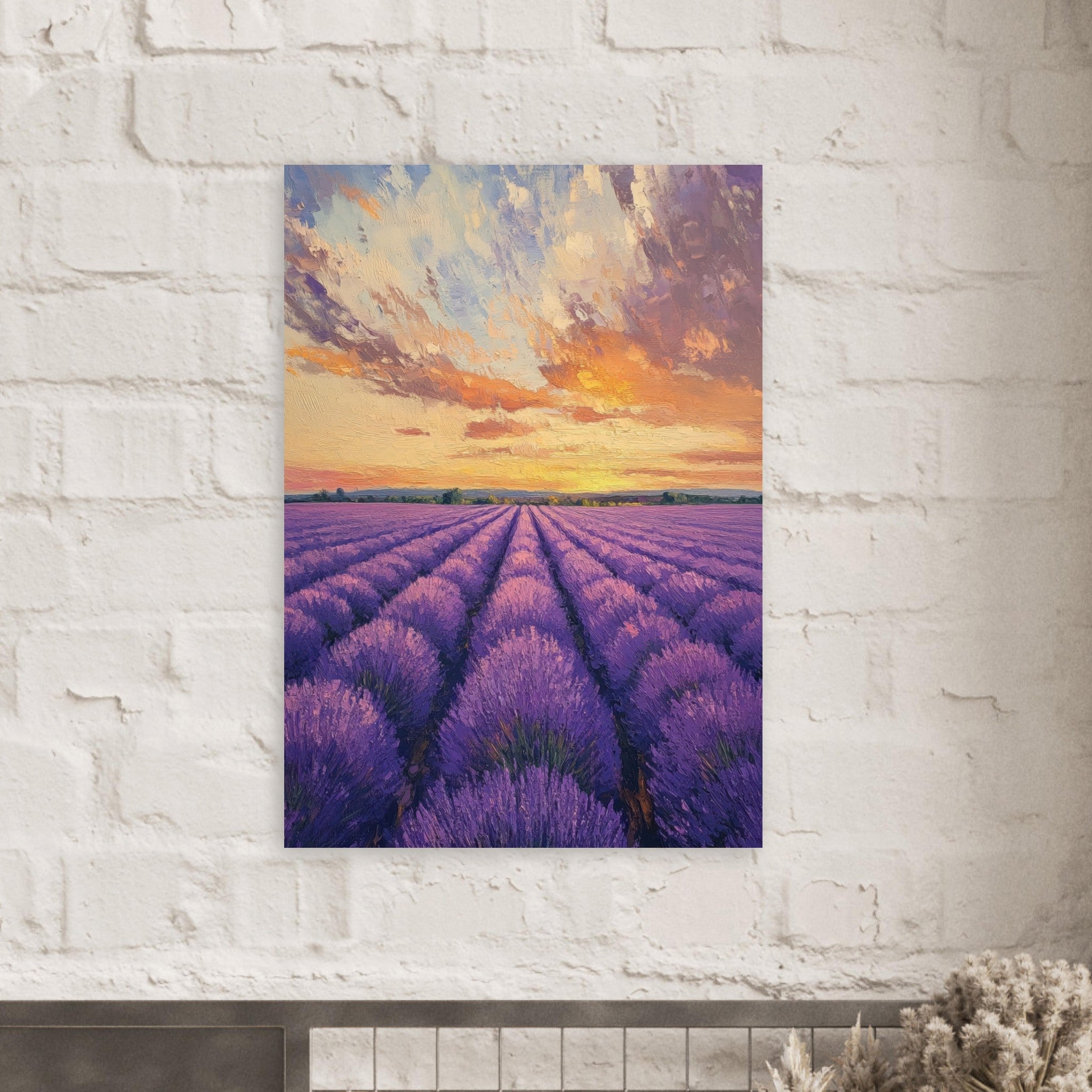 Aluminum Print Portrait - Lavender Fields at Sunset A mesmerizing view - Shop Ai Art WebShop - Digital Art online Store