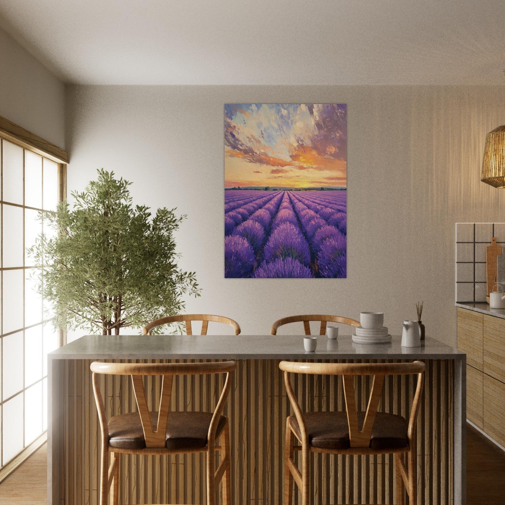 Aluminum Print Portrait - Lavender Fields at Sunset A mesmerizing view - Shop Ai Art WebShop - Digital Art online Store