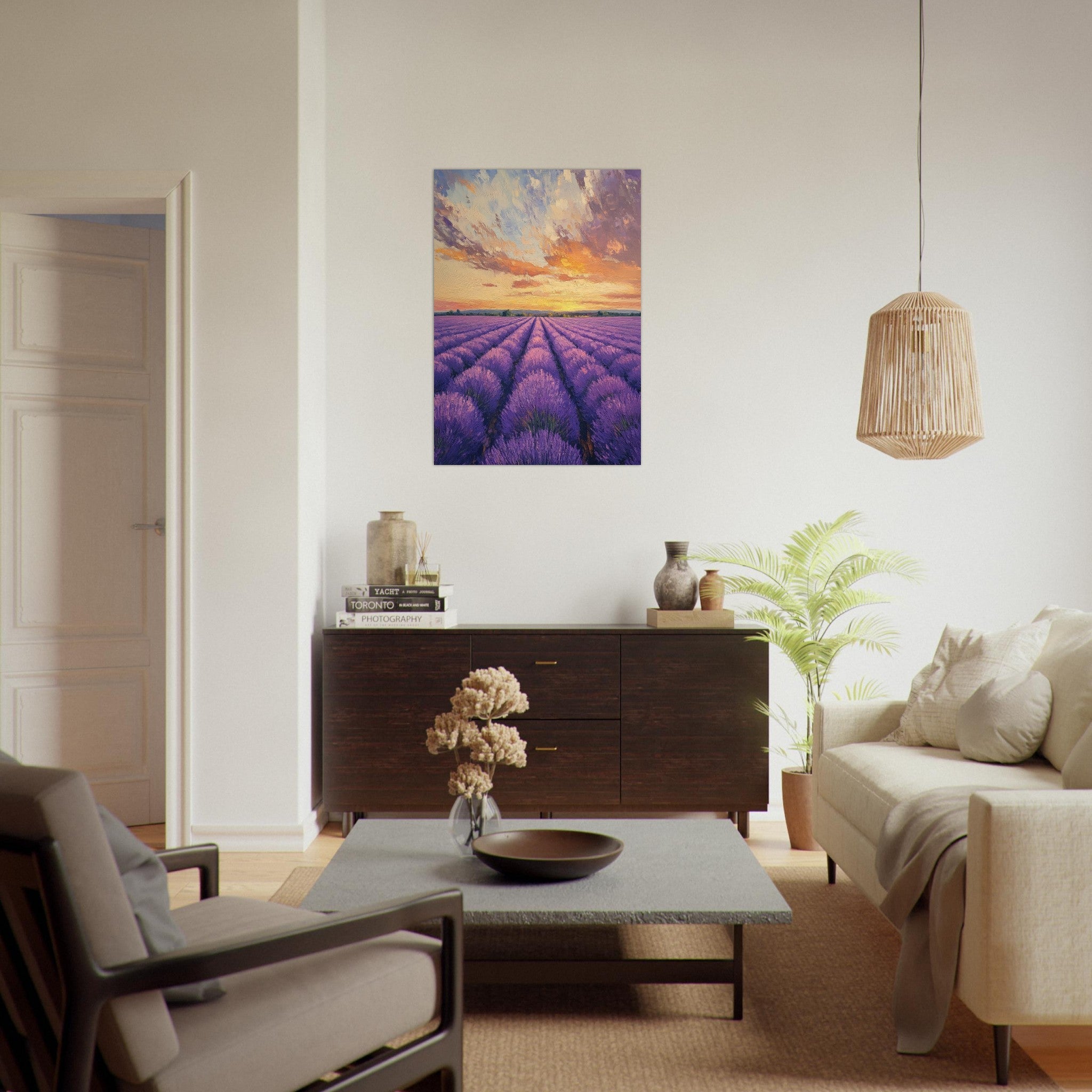 Aluminum Print Portrait - Lavender Fields at Sunset A mesmerizing view - Shop Ai Art WebShop - Digital Art online Store