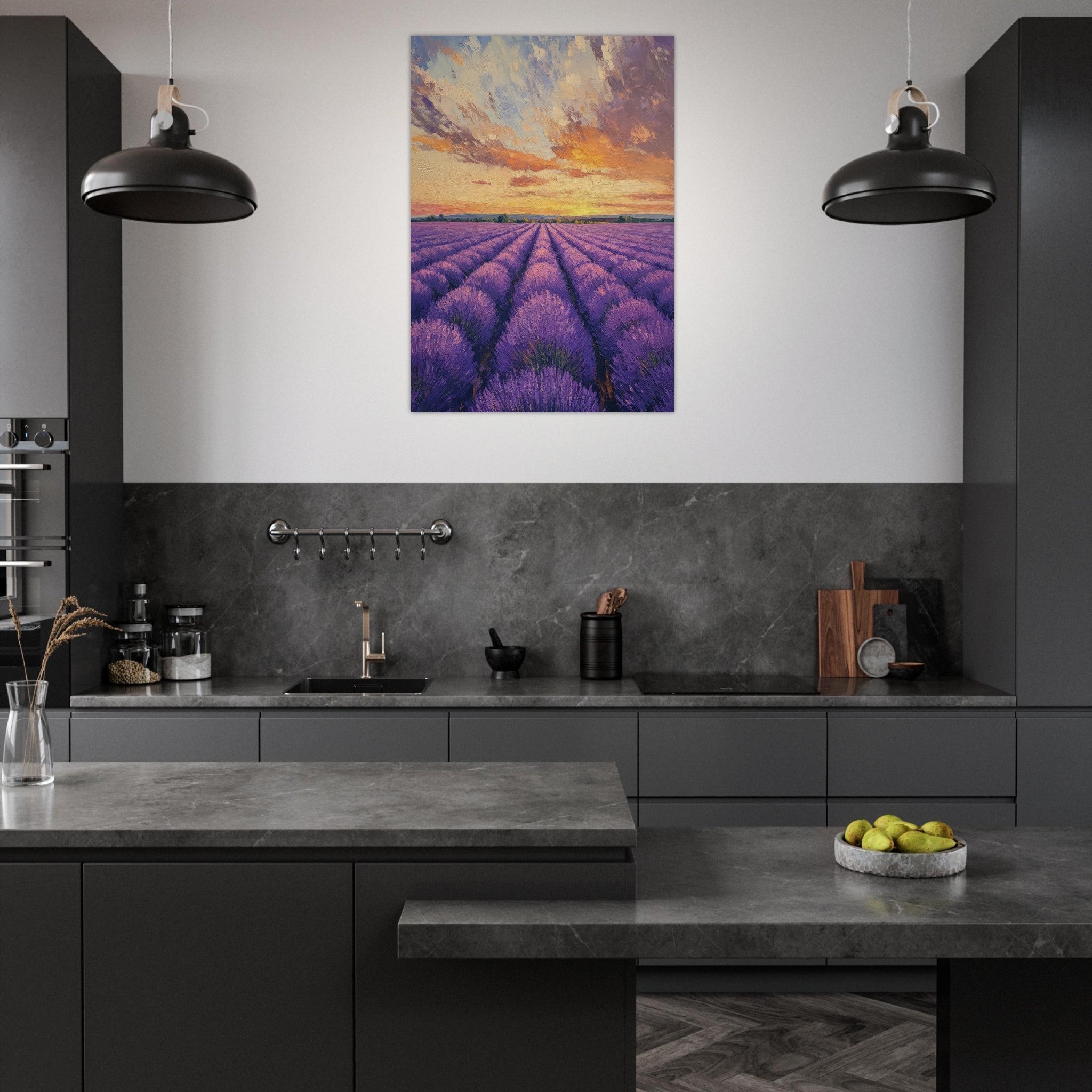 Aluminum Print Portrait - Lavender Fields at Sunset A mesmerizing view - Shop Ai Art WebShop - Digital Art online Store