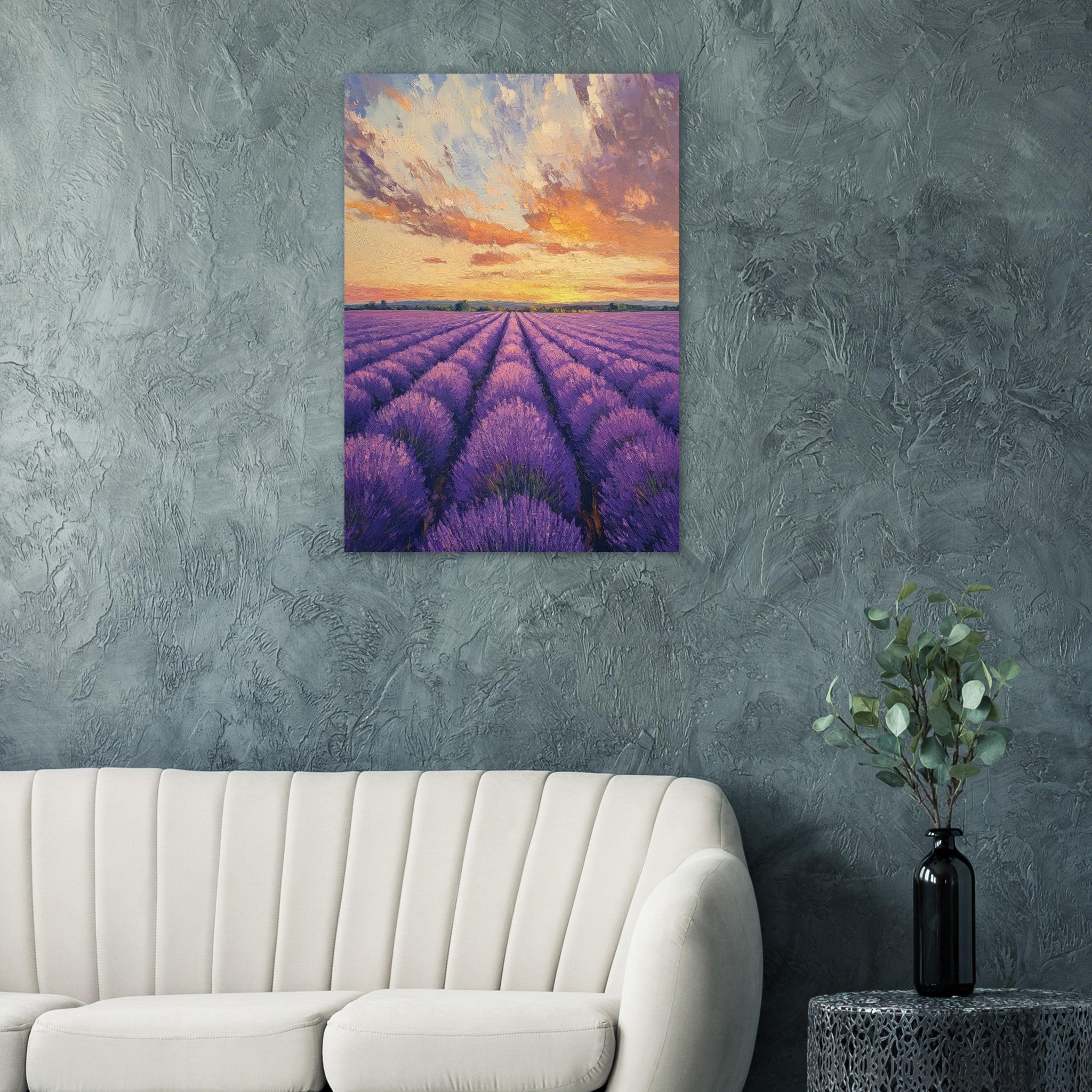 Aluminum Print Portrait - Lavender Fields at Sunset A mesmerizing view - Shop Ai Art WebShop - Digital Art online Store