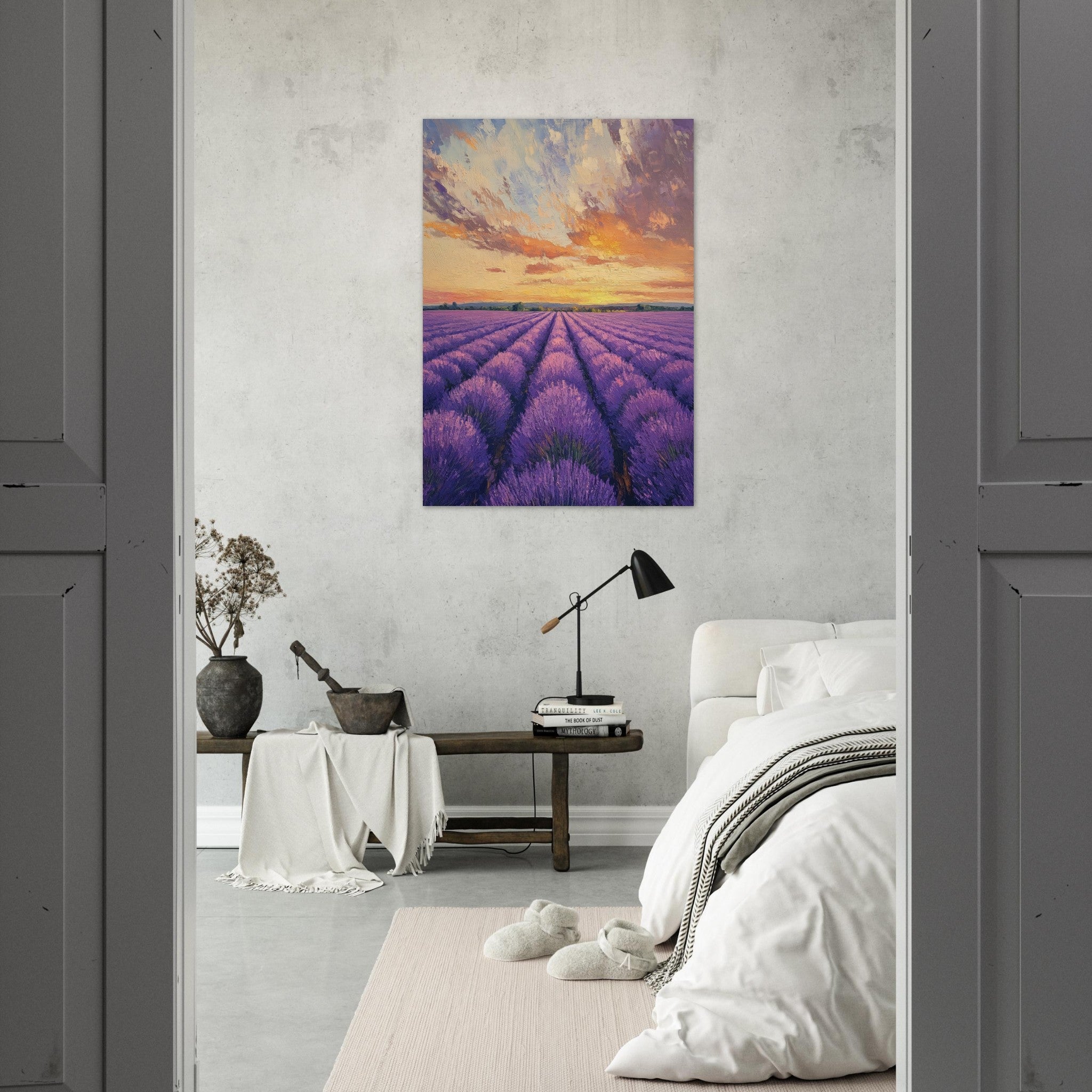 Aluminum Print Portrait - Lavender Fields at Sunset A mesmerizing view - Shop Ai Art WebShop - Digital Art online Store