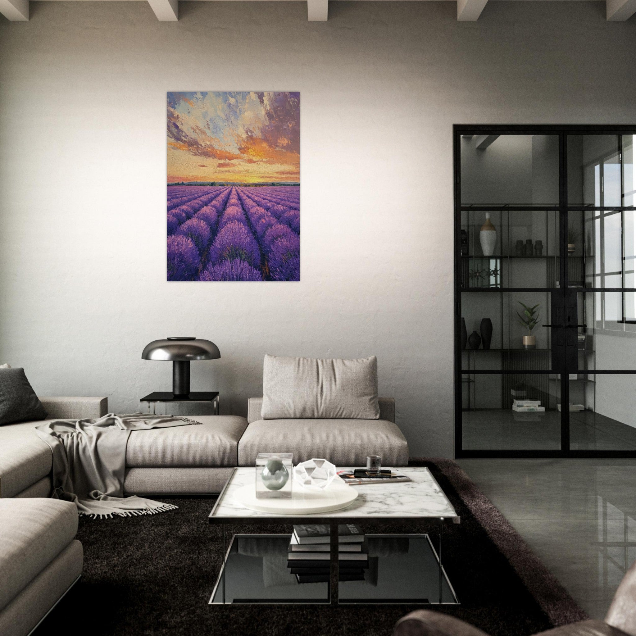 Aluminum Print Portrait - Lavender Fields at Sunset A mesmerizing view - Shop Ai Art WebShop - Digital Art online Store
