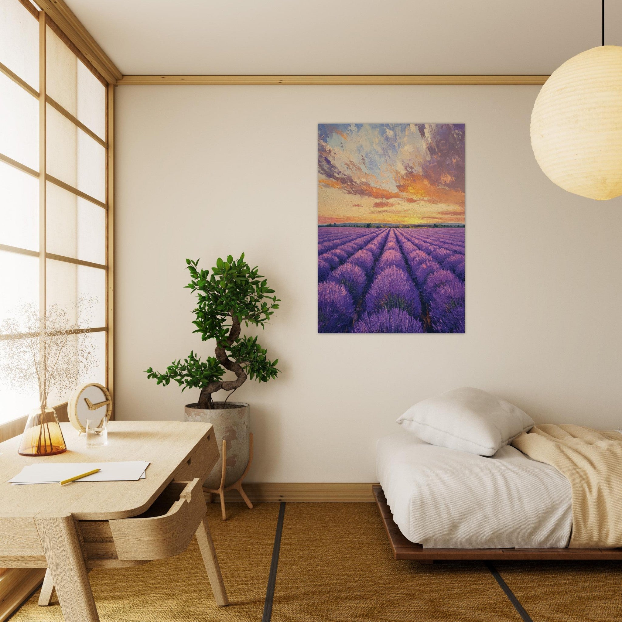 Aluminum Print Portrait - Lavender Fields at Sunset A mesmerizing view - Shop Ai Art WebShop - Digital Art online Store
