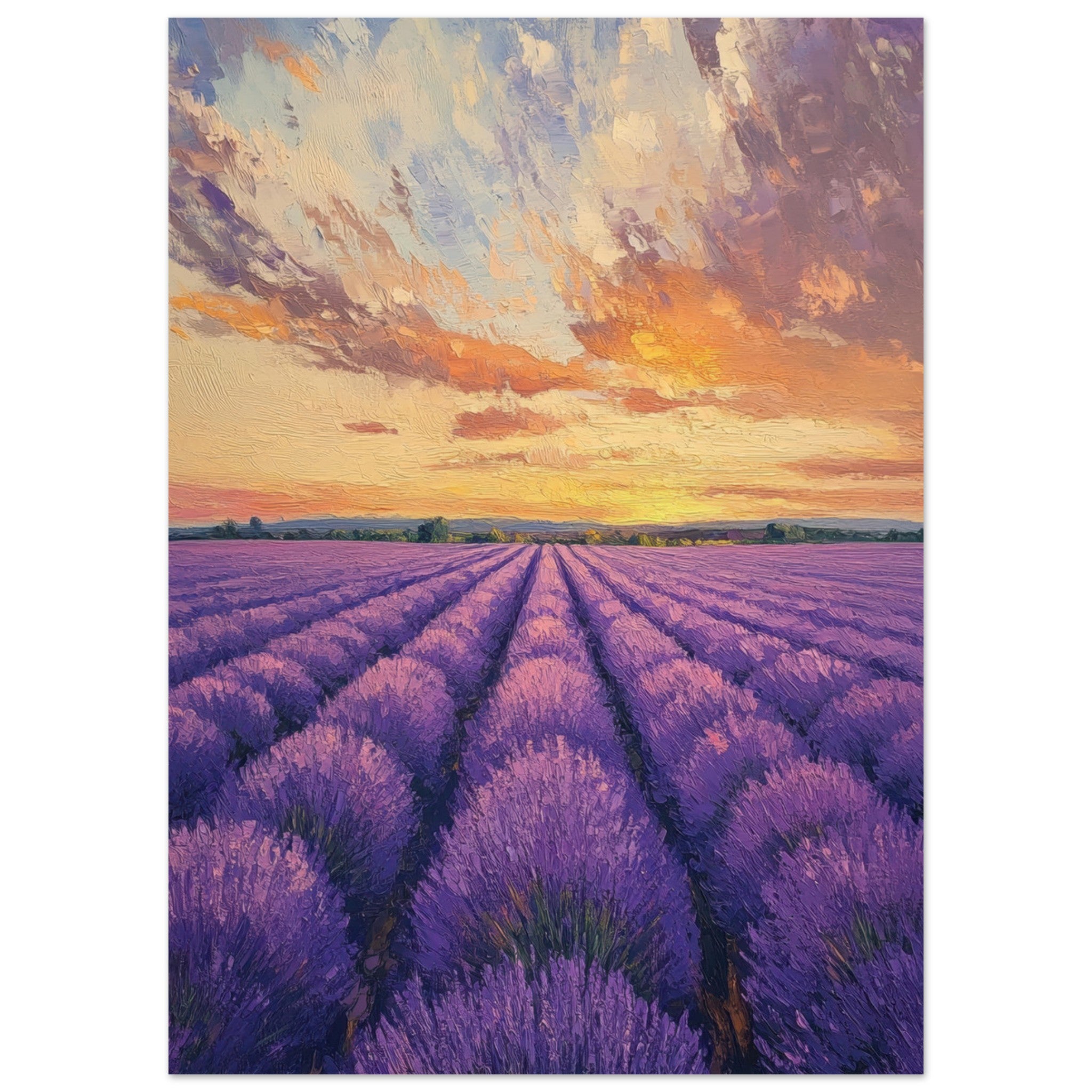 Aluminum Print Portrait - Lavender Fields at Sunset A mesmerizing view - Shop Ai Art WebShop - Digital Art online Store
