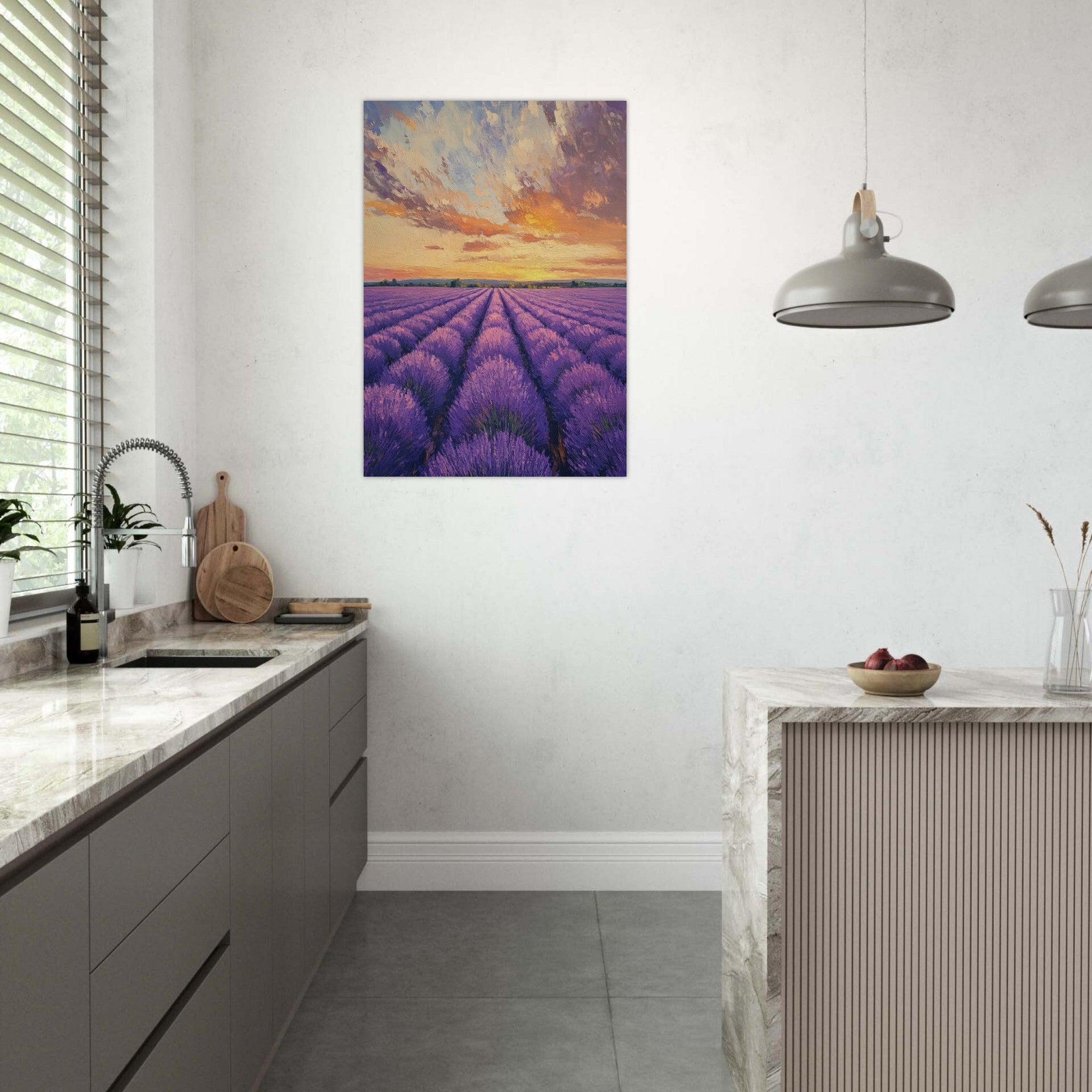 Aluminum Print Portrait - Lavender Fields at Sunset A mesmerizing view - Shop Ai Art WebShop - Digital Art online Store